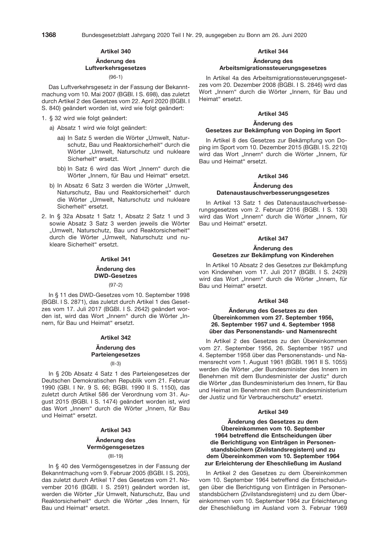 BGBl. 2020, Seite 1368 — Originalseite als Abbildung