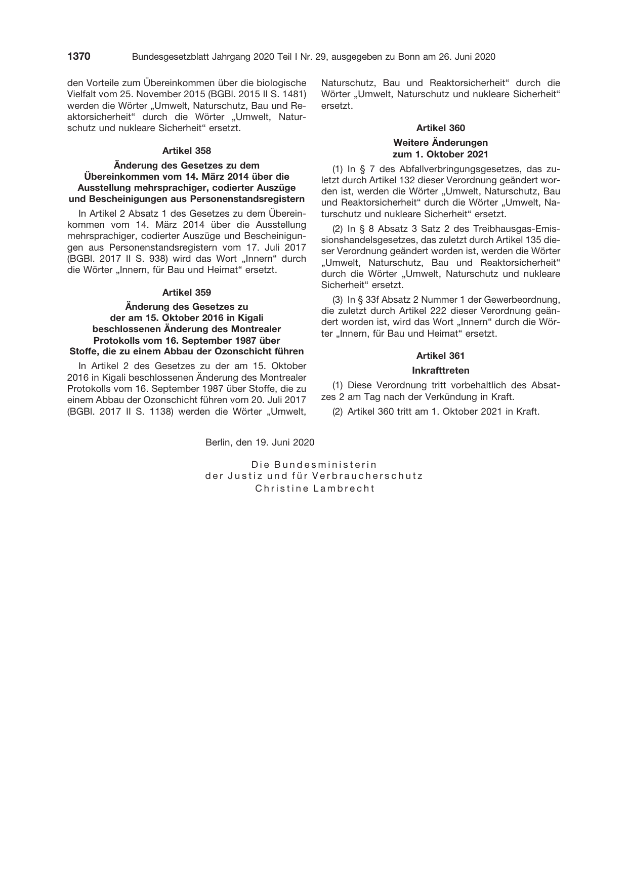 BGBl. 2020, Seite 1370 — Originalseite als Abbildung