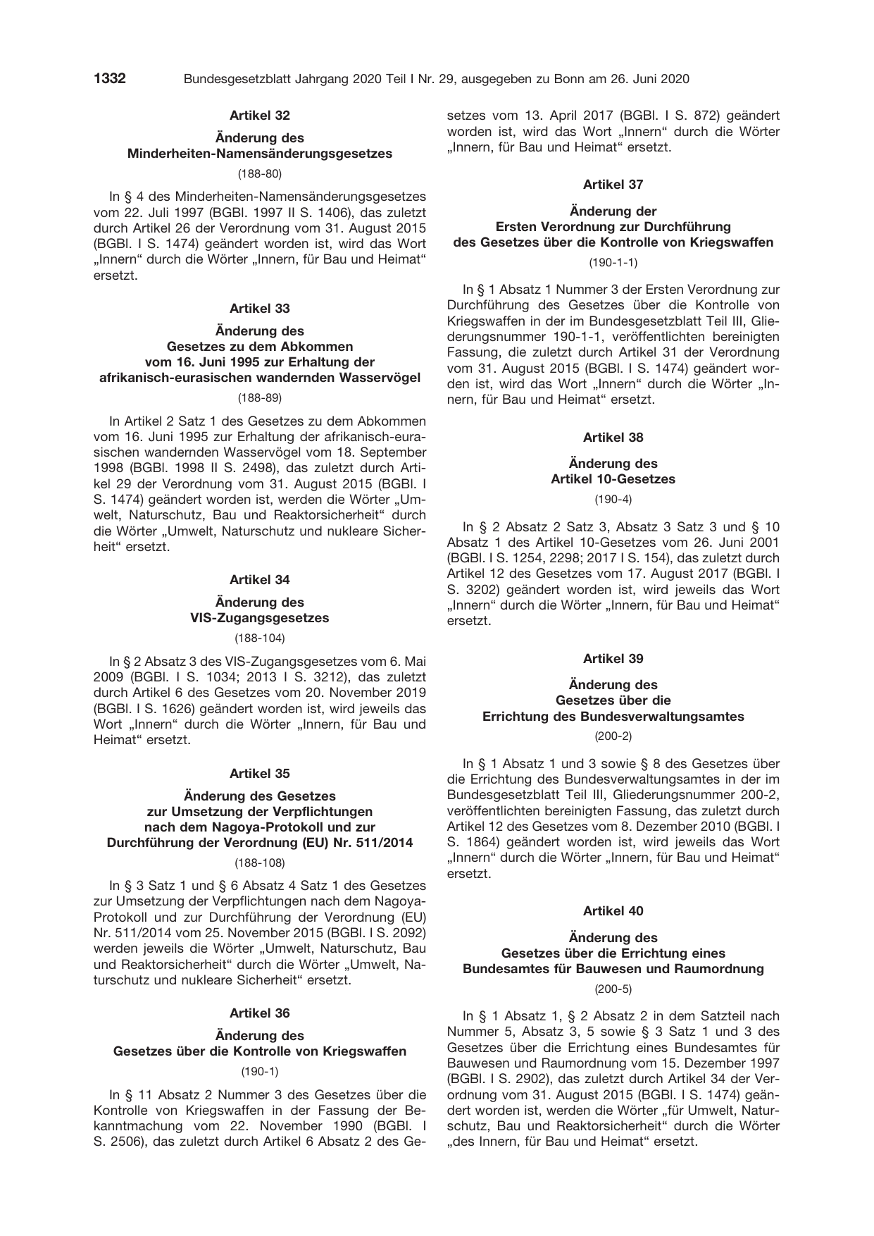 BGBl. 2020, Seite 1332 — Originalseite als Abbildung