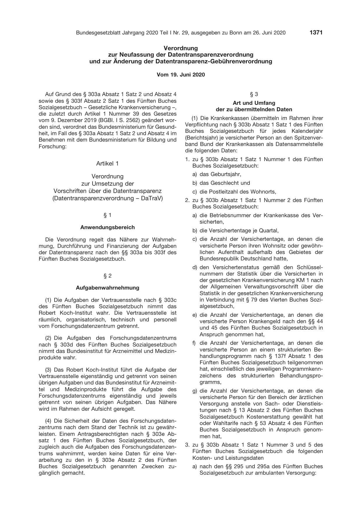 BGBl. 2020, Seite 1371 — Originalseite als Abbildung