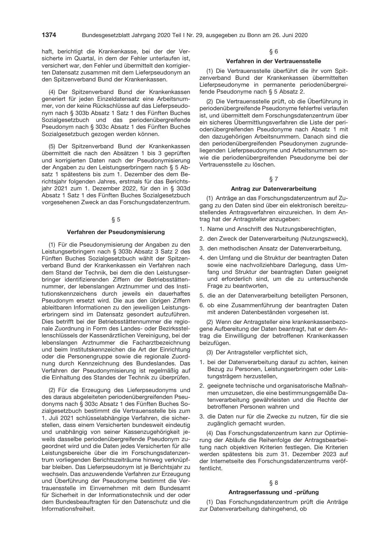 BGBl. 2020, Seite 1374 — Originalseite als Abbildung