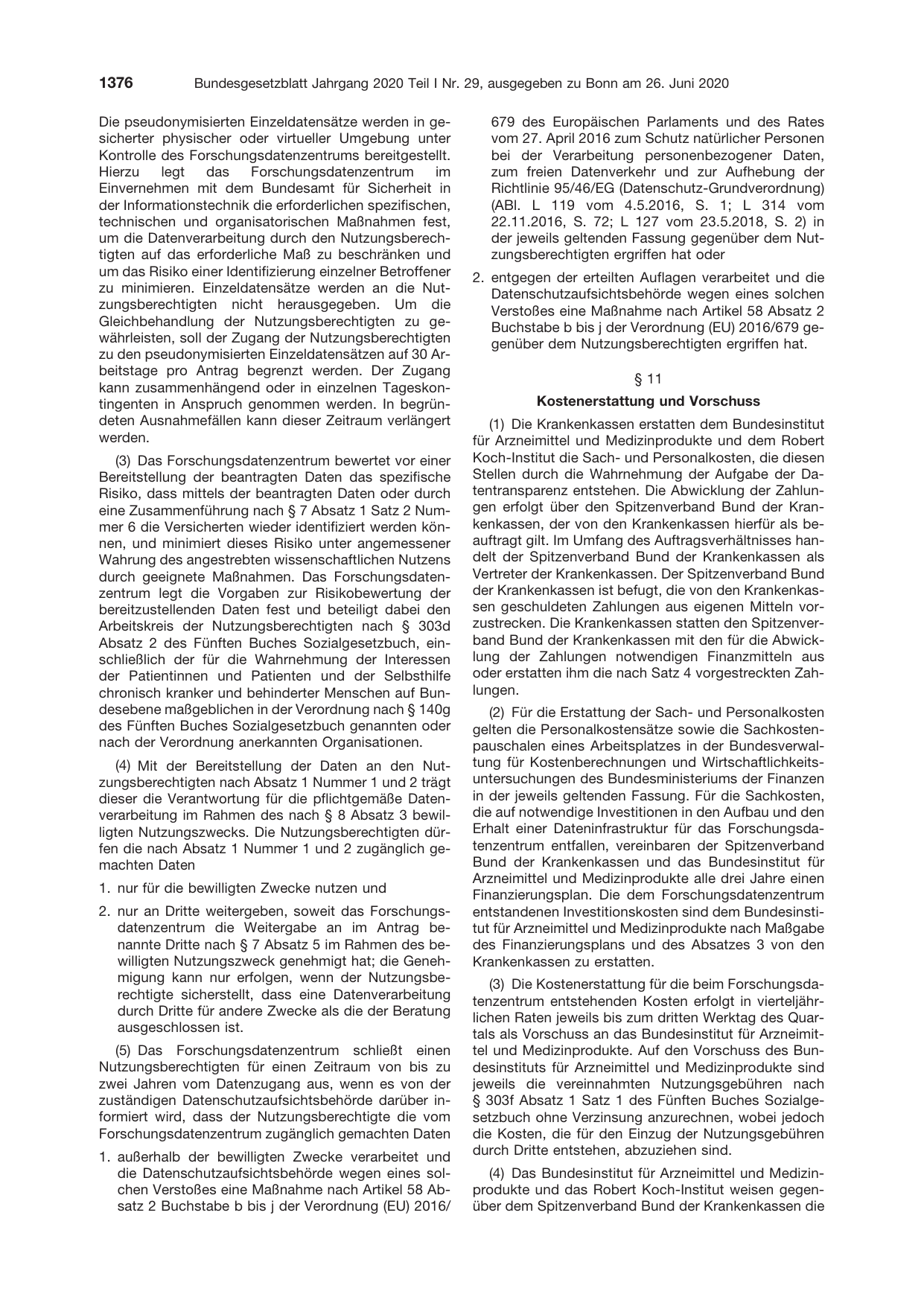 BGBl. 2020, Seite 1376 — Originalseite als Abbildung