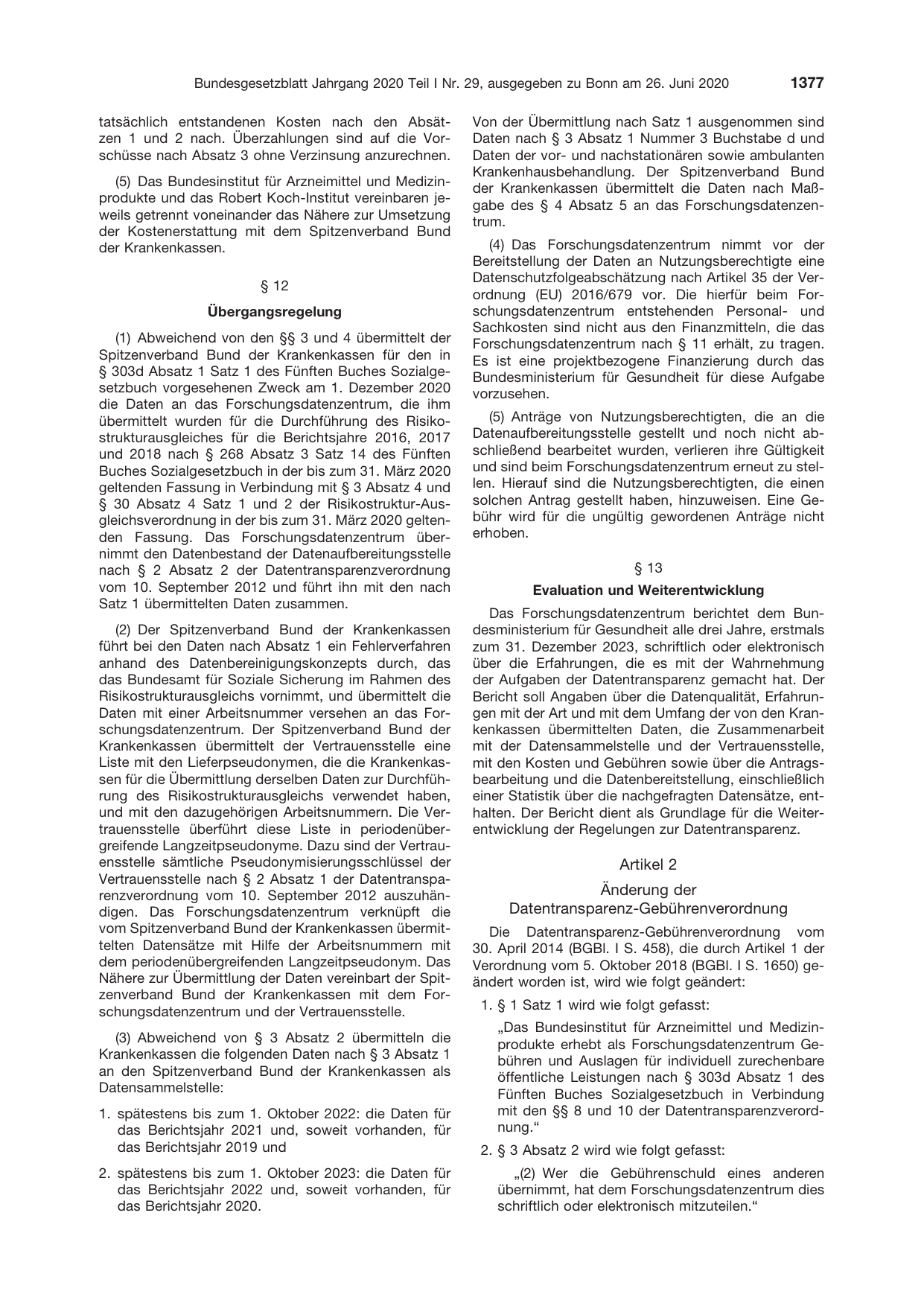 BGBl. 2020, Seite 1377 — Originalseite als Abbildung