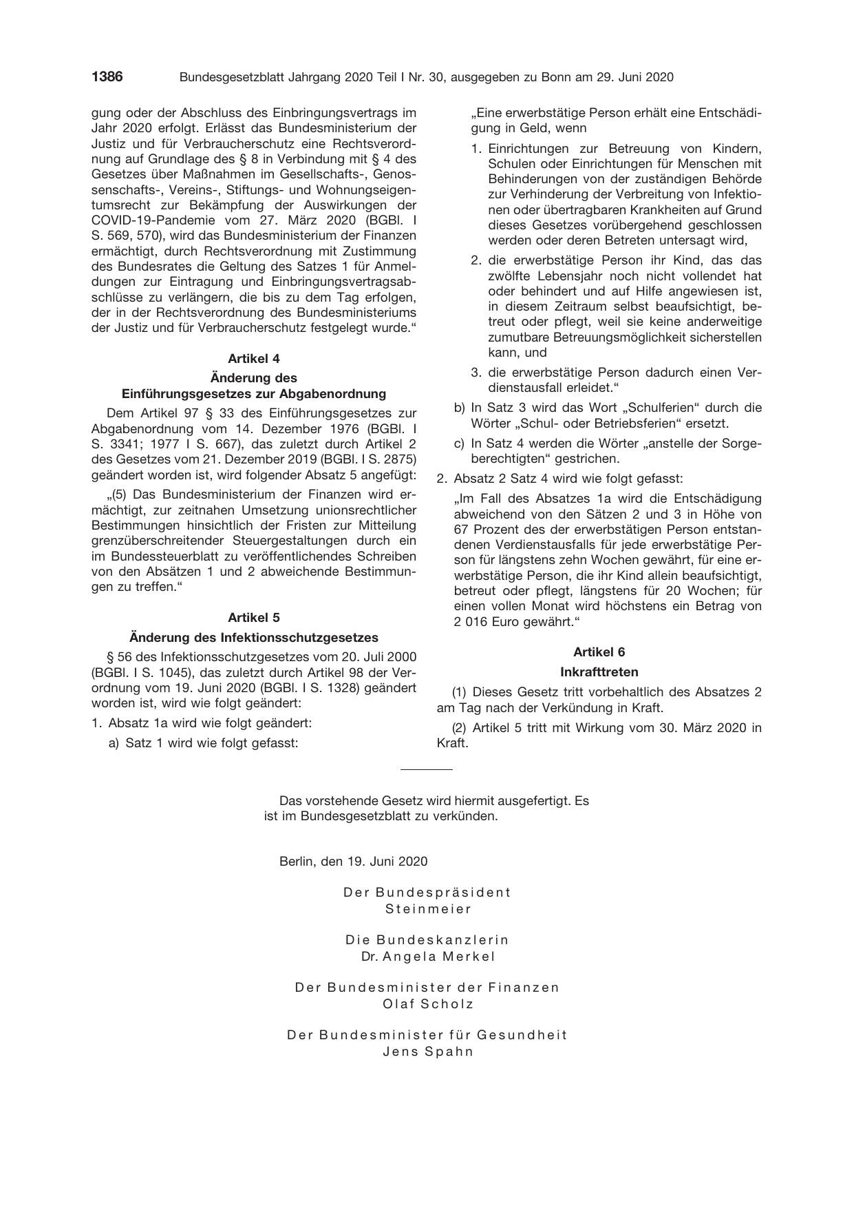 BGBl. 2020, Seite 1386 — Originalseite als Abbildung
