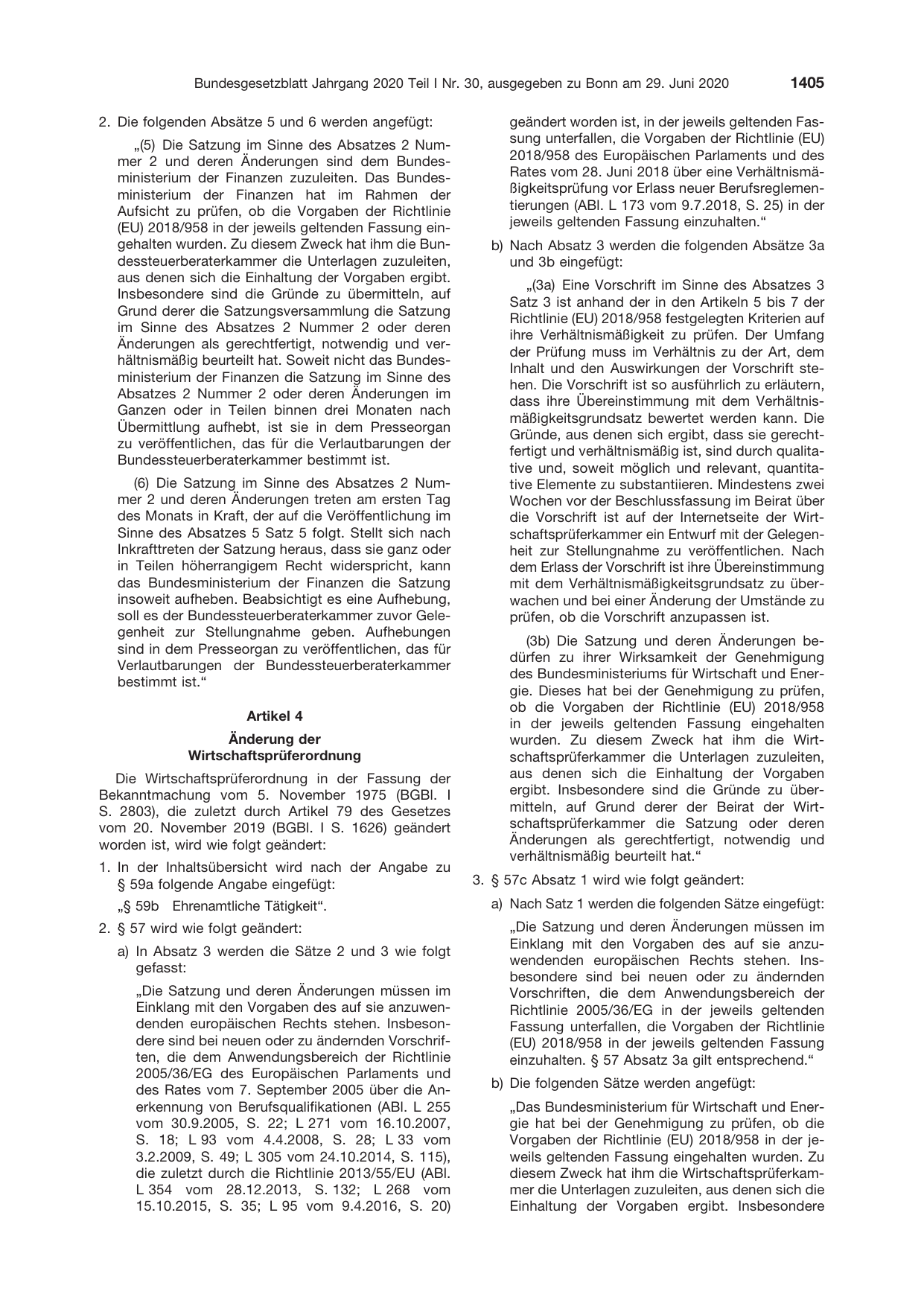 BGBl. 2020, Seite 1405 — Originalseite als Abbildung