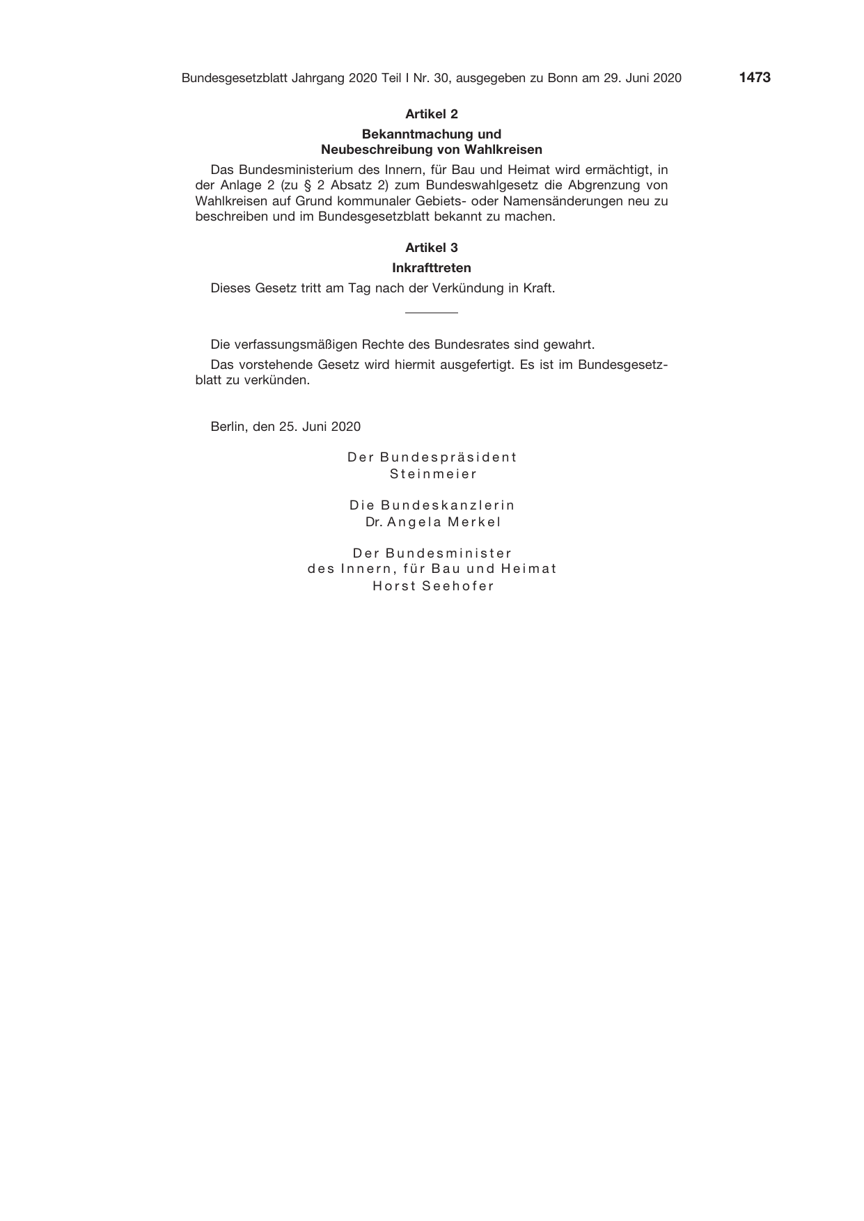 BGBl. 2020, Seite 1473 — Originalseite als Abbildung