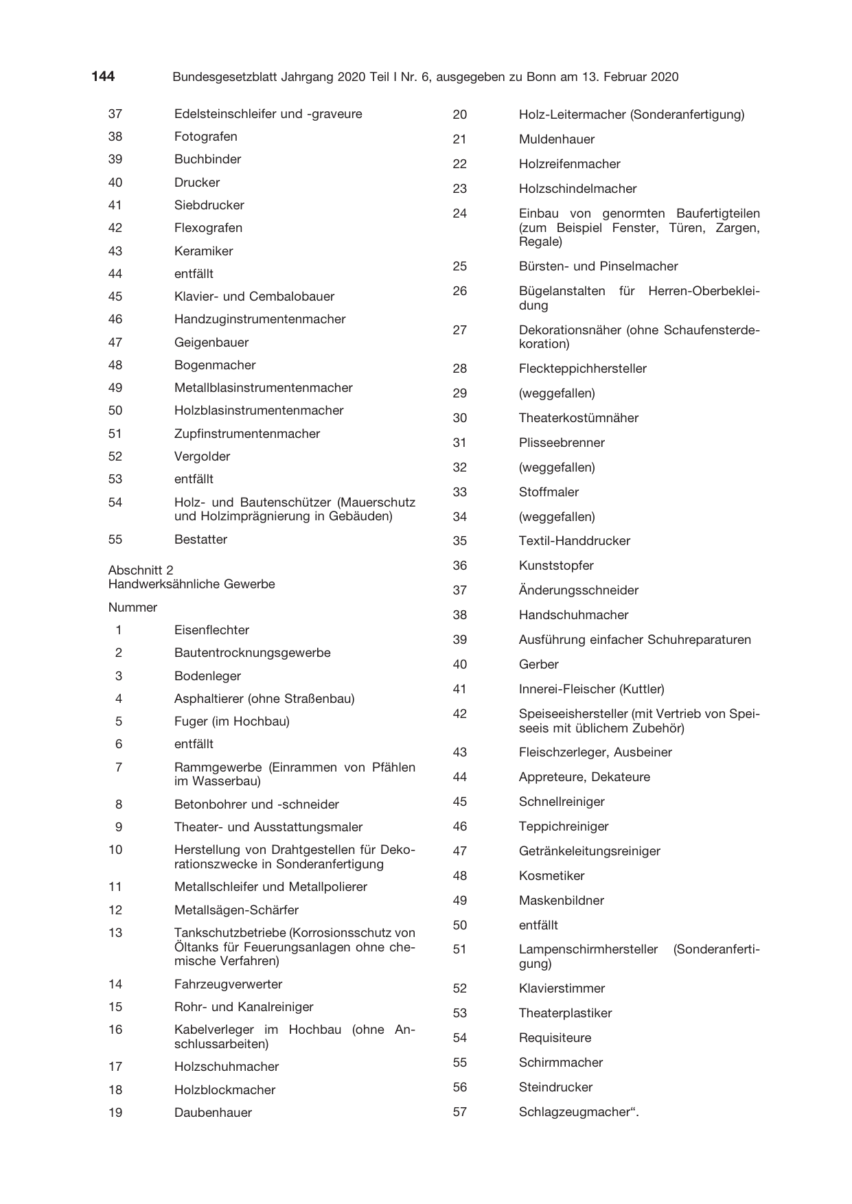 BGBl. 2020, Seite 144 — Originalseite als Abbildung