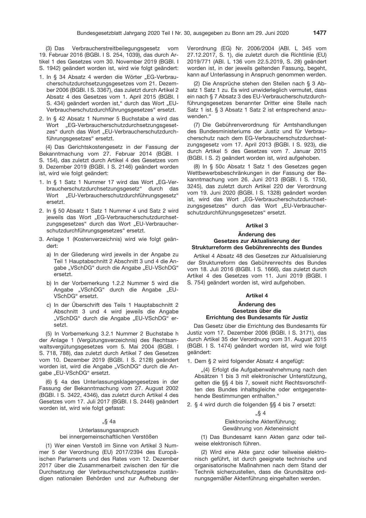 BGBl. 2020, Seite 1477 — Originalseite als Abbildung
