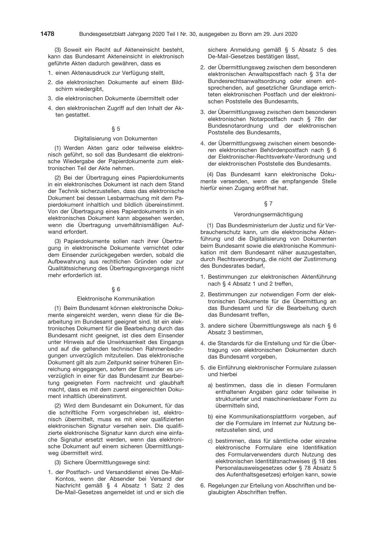 BGBl. 2020, Seite 1478 — Originalseite als Abbildung