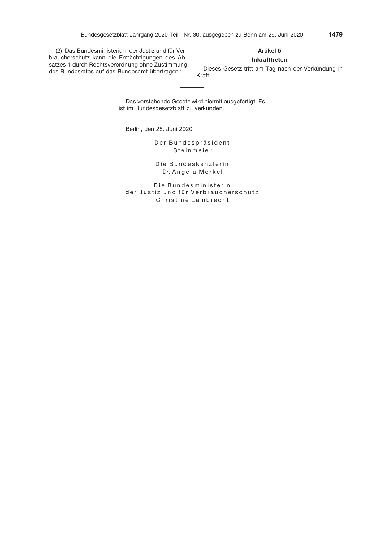 BGBl. 2020, Seite 1479 — Originalseite als Abbildung