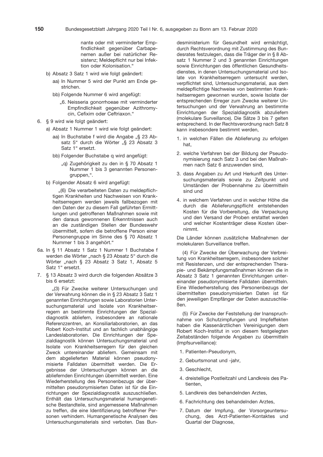 BGBl. 2020, Seite 150 — Originalseite als Abbildung
