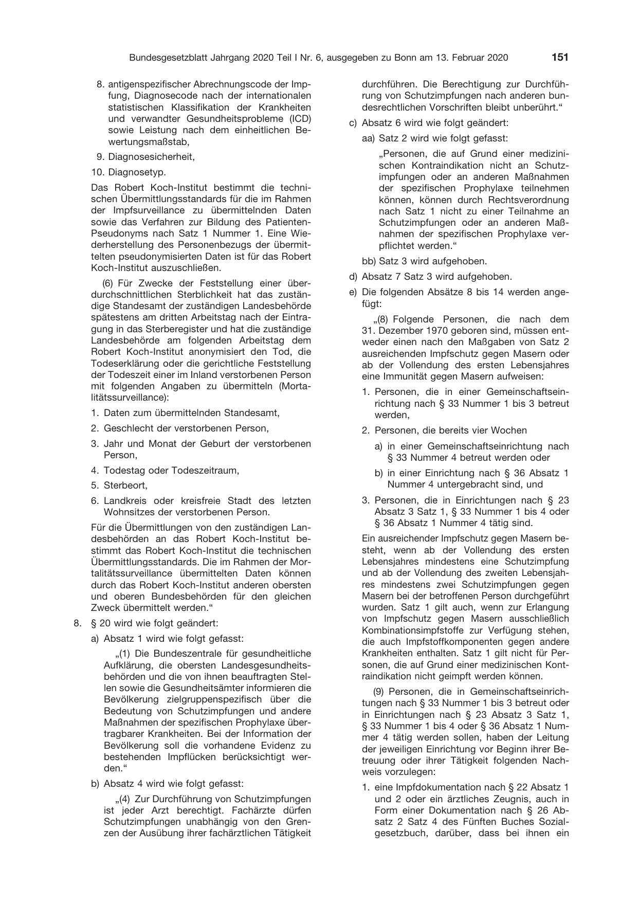 BGBl. 2020, Seite 151 — Originalseite als Abbildung