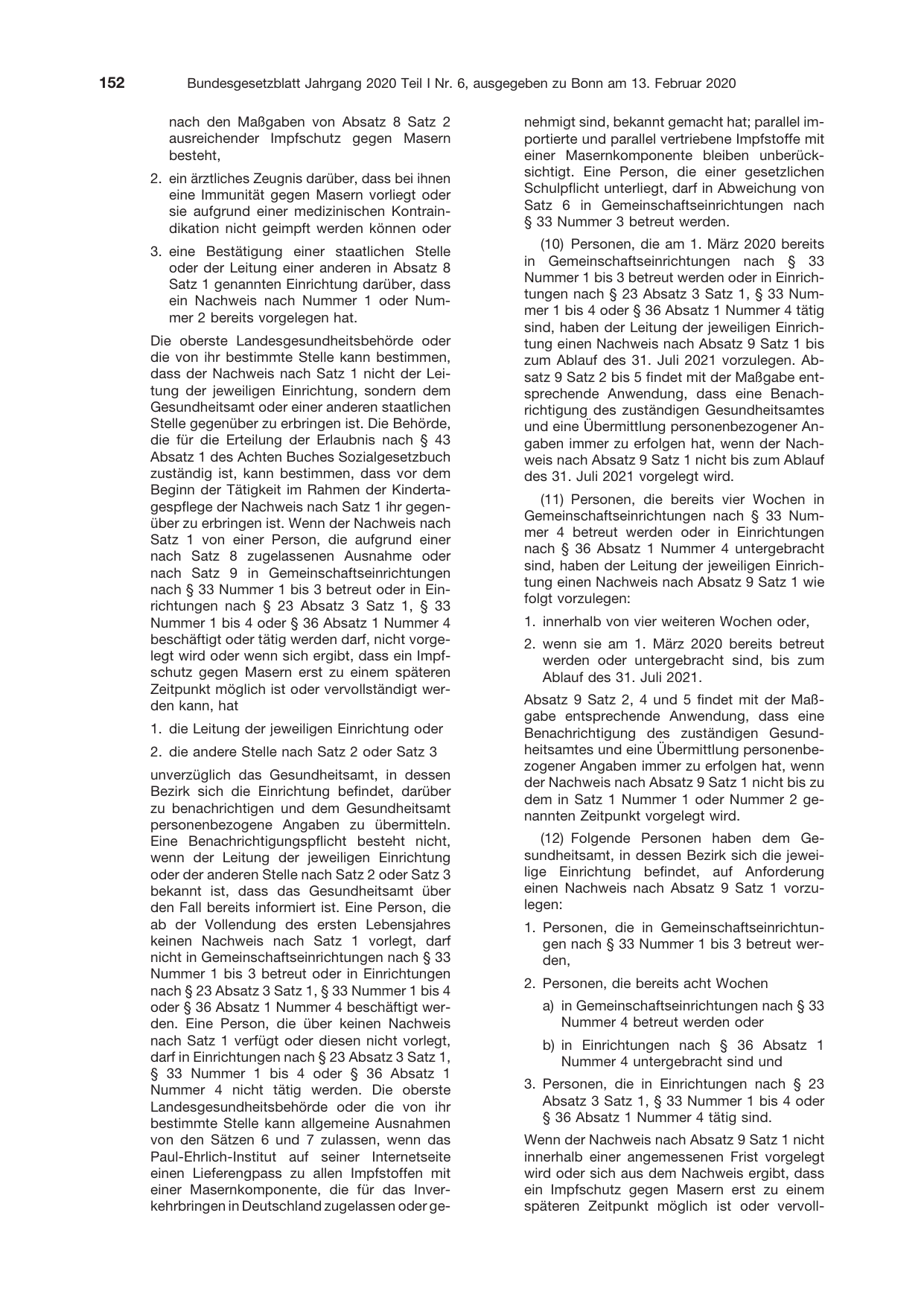 BGBl. 2020, Seite 152 — Originalseite als Abbildung