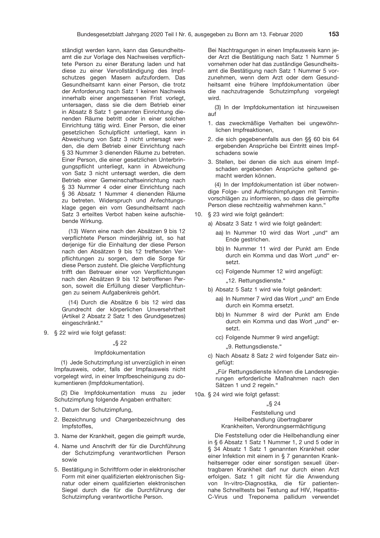 BGBl. 2020, Seite 153 — Originalseite als Abbildung
