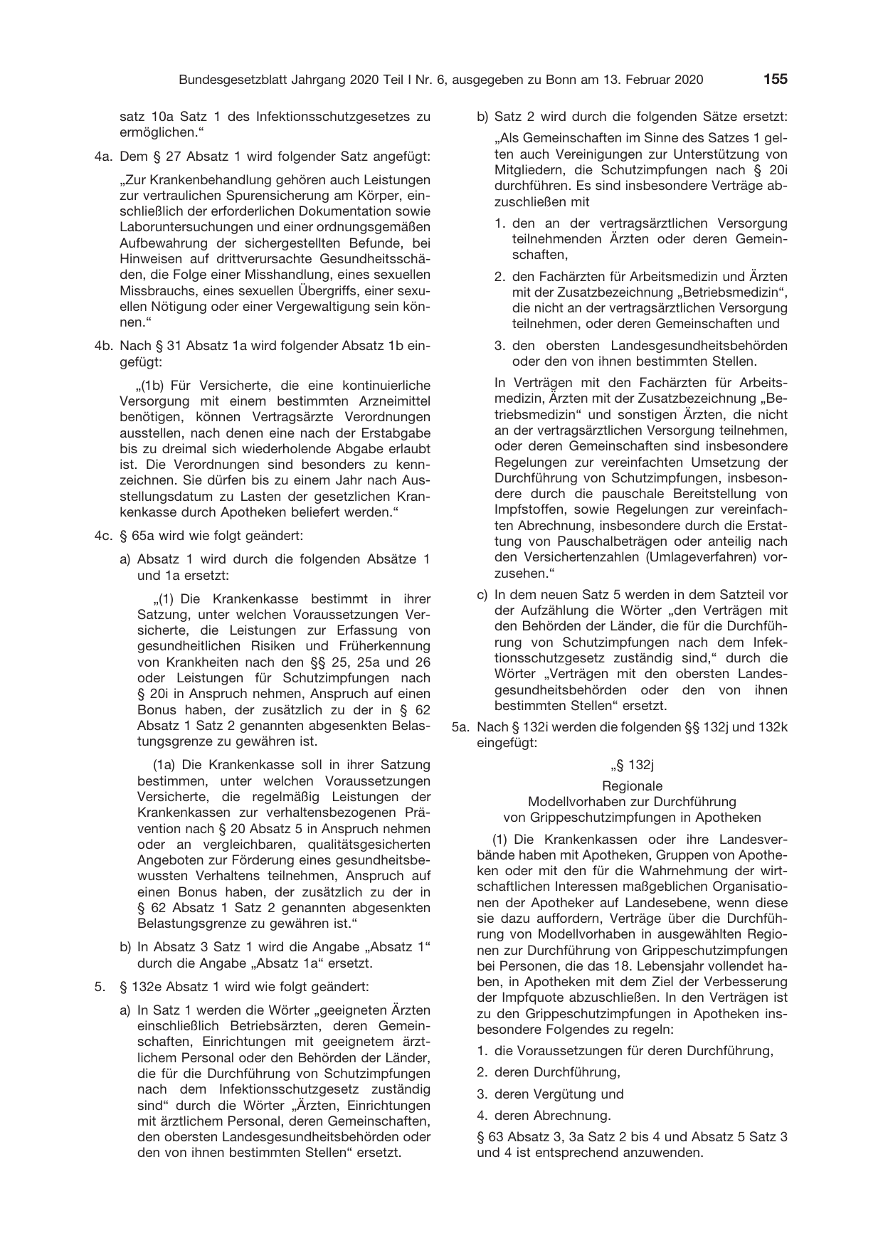 BGBl. 2020, Seite 155 — Originalseite als Abbildung