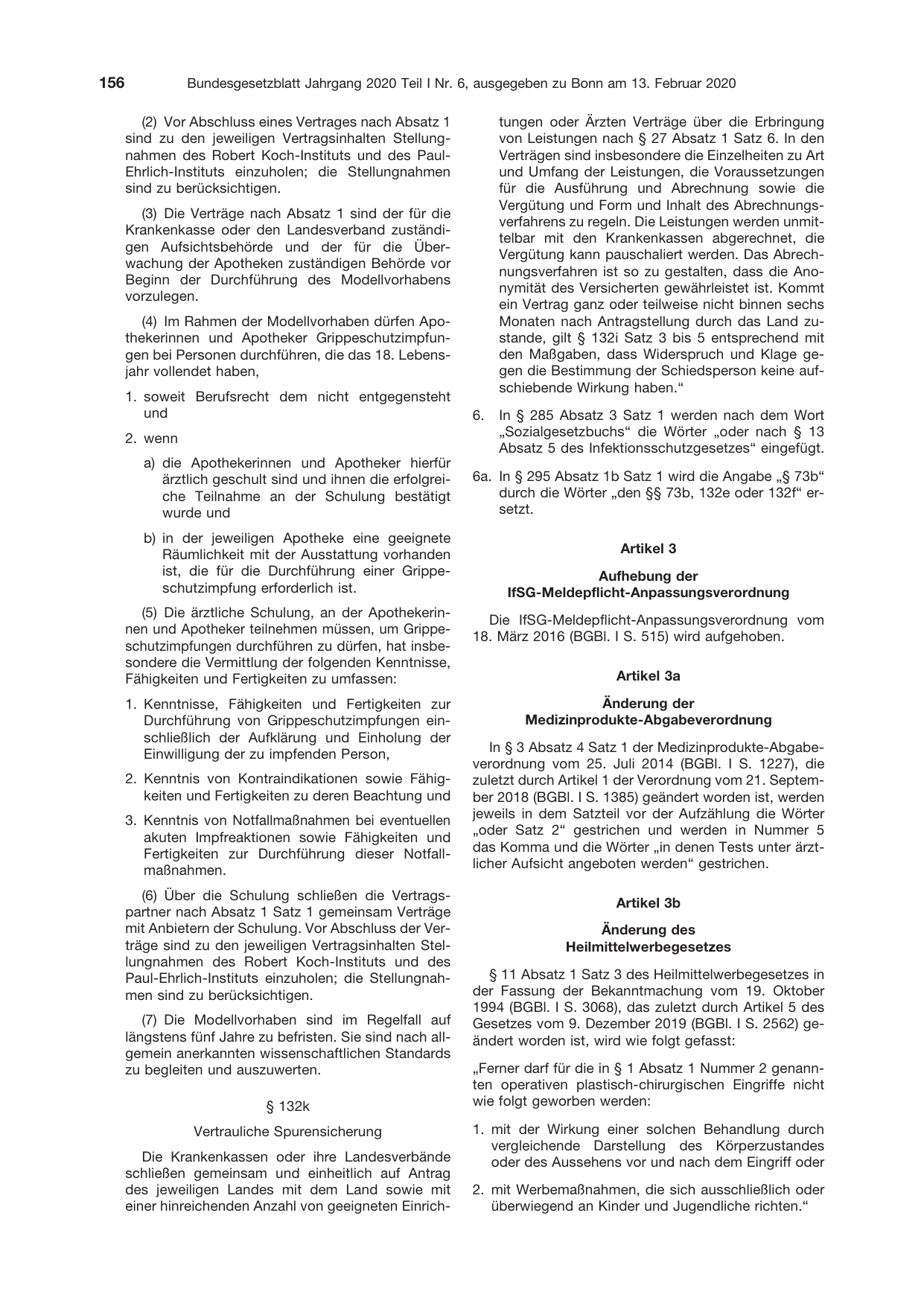 BGBl. 2020, Seite 156 — Originalseite als Abbildung