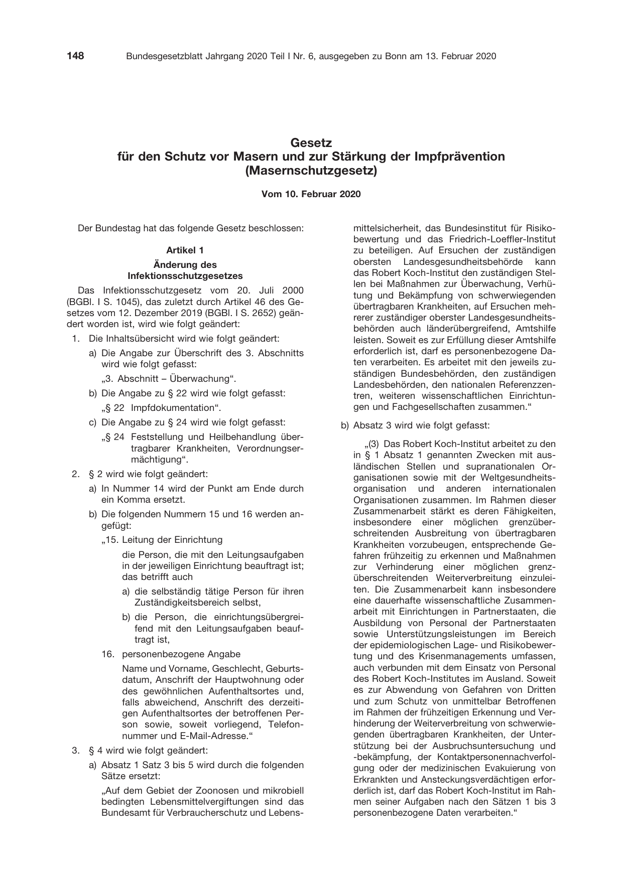 BGBl. 2020, Seite 148 — Originalseite als Abbildung