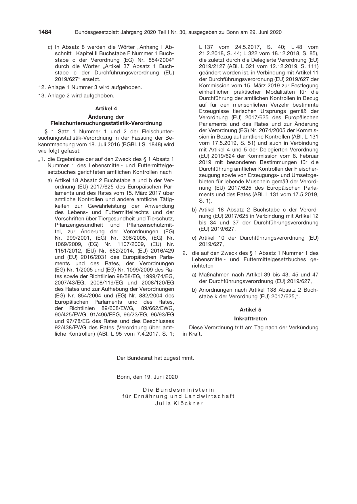 BGBl. 2020, Seite 1484 — Originalseite als Abbildung