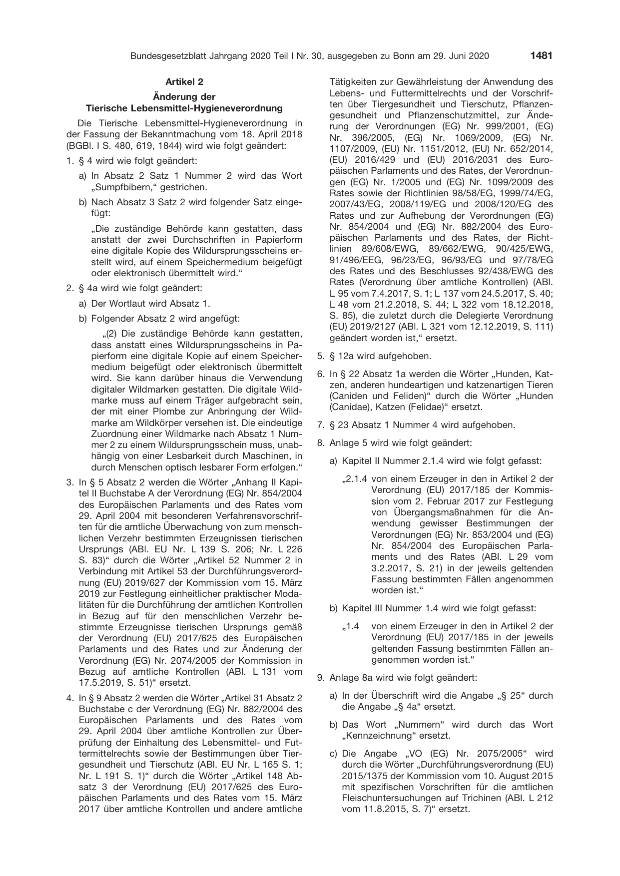 BGBl. 2020, Seite 1481 — Originalseite als Abbildung