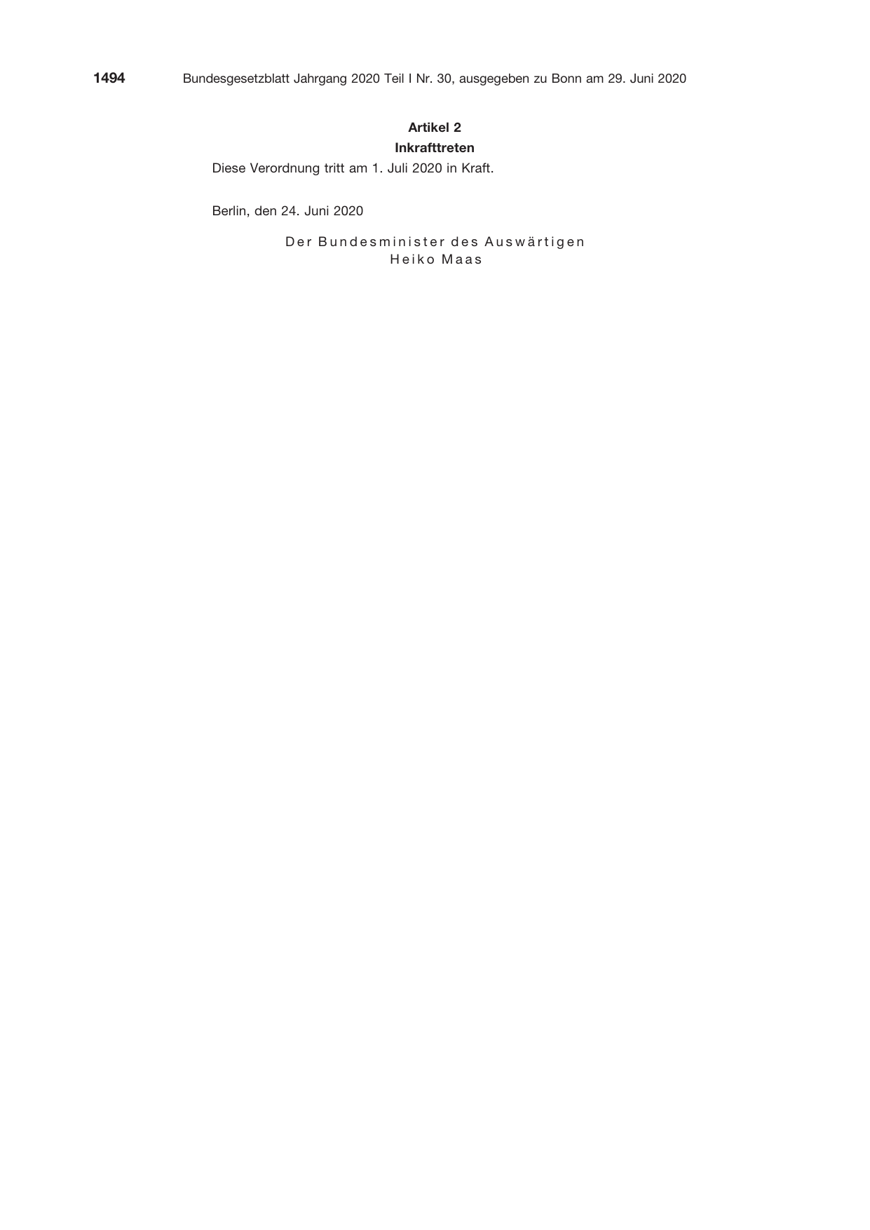 BGBl. 2020, Seite 1494 — Originalseite als Abbildung