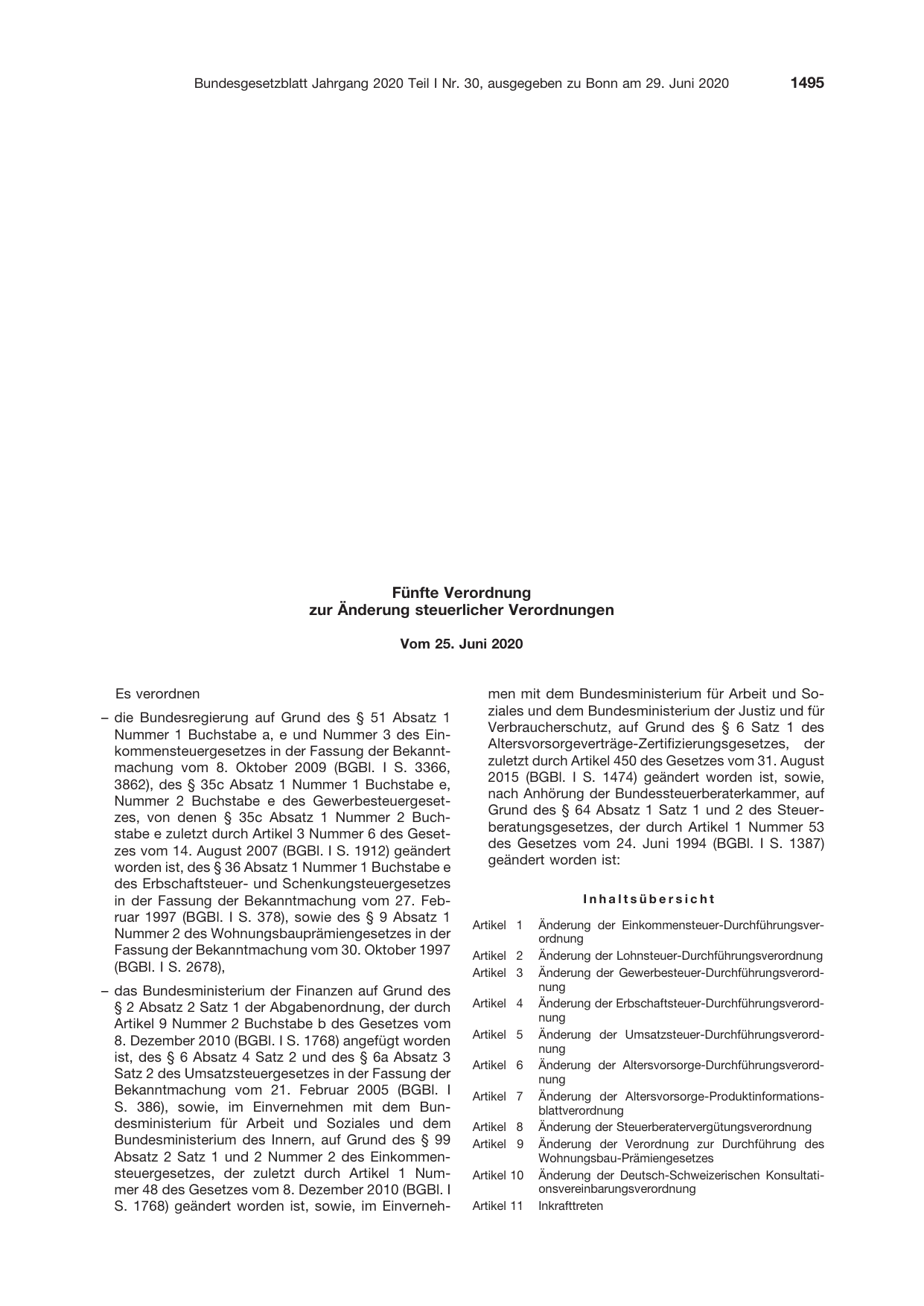 BGBl. 2020, Seite 1495 — Originalseite als Abbildung