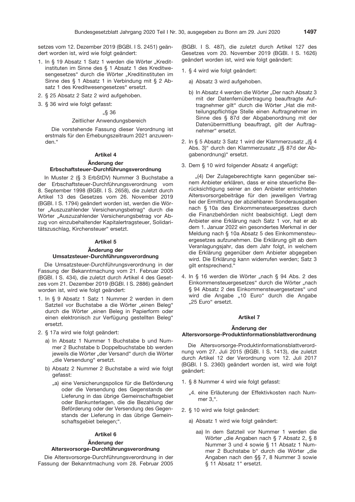 BGBl. 2020, Seite 1497 — Originalseite als Abbildung