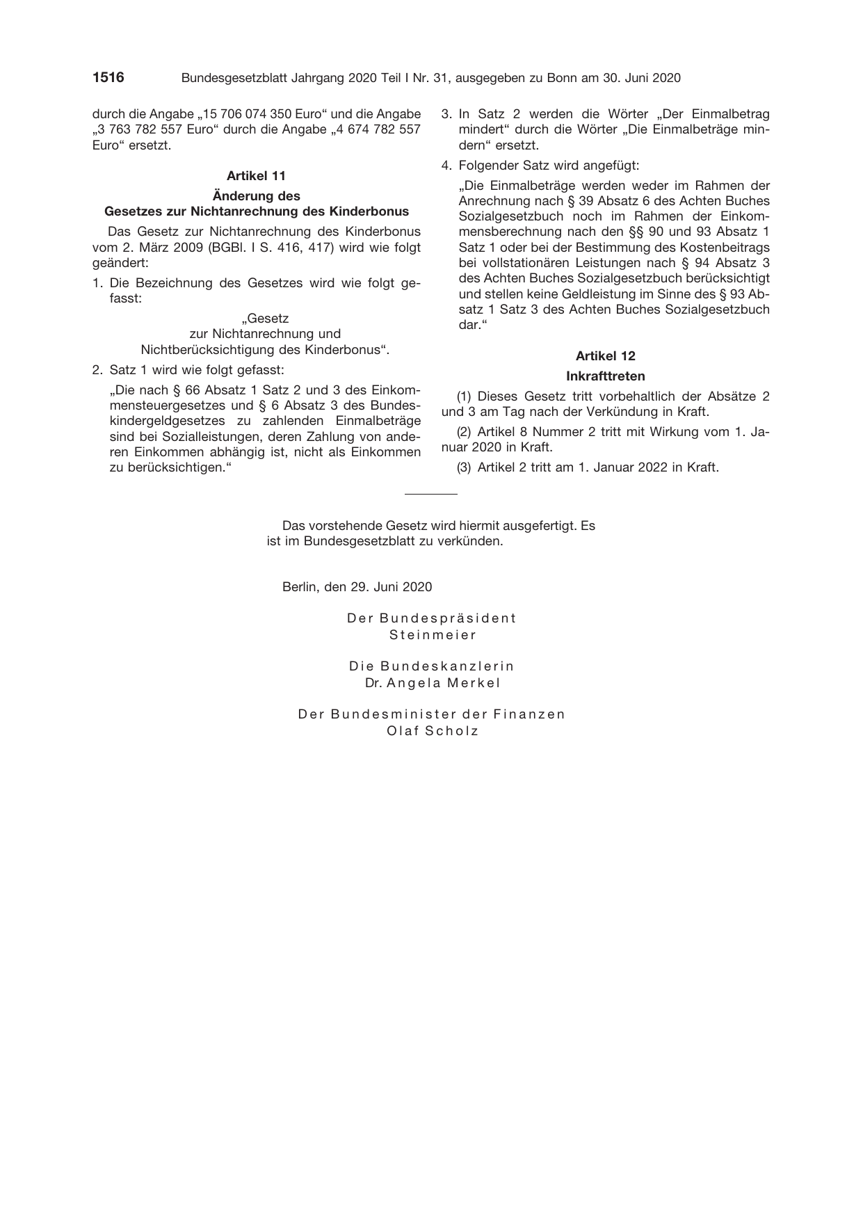 BGBl. 2020, Seite 1516 — Originalseite als Abbildung