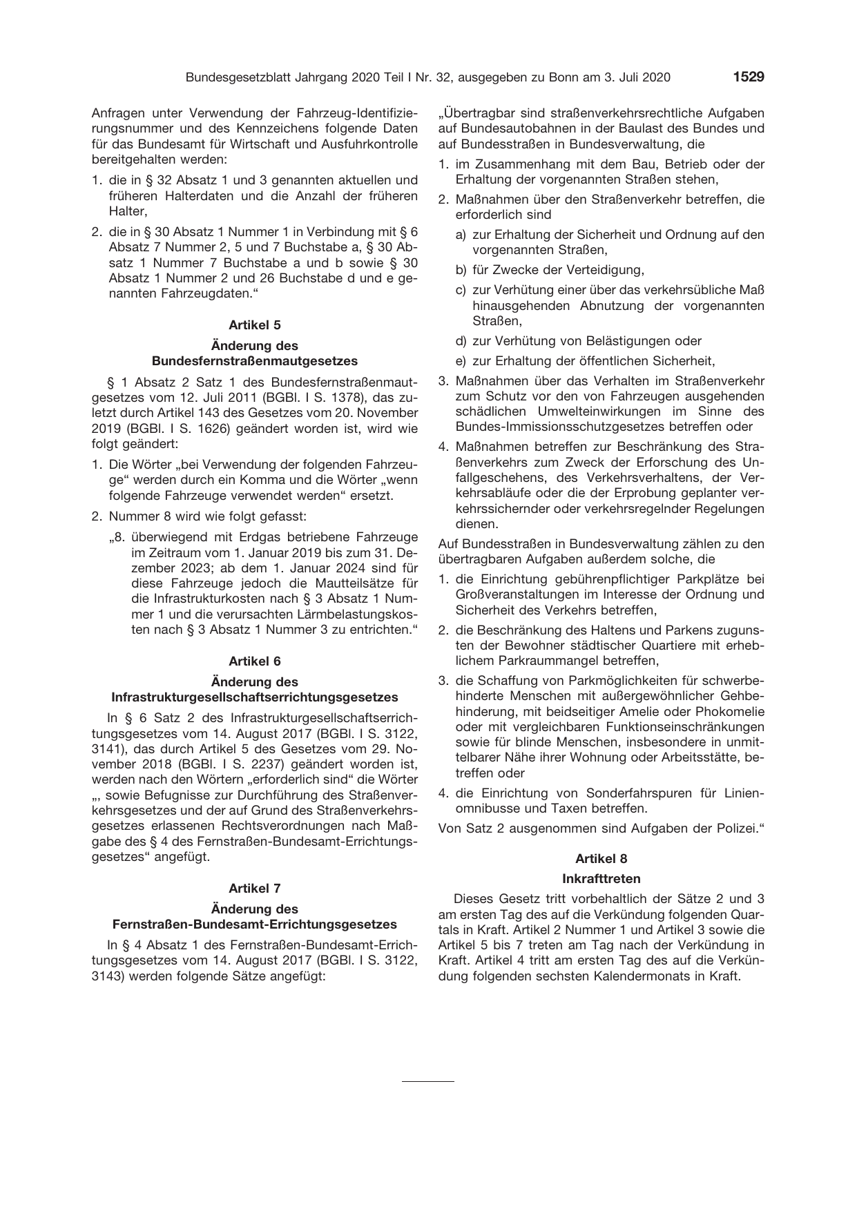 BGBl. 2020, Seite 1529 — Originalseite als Abbildung