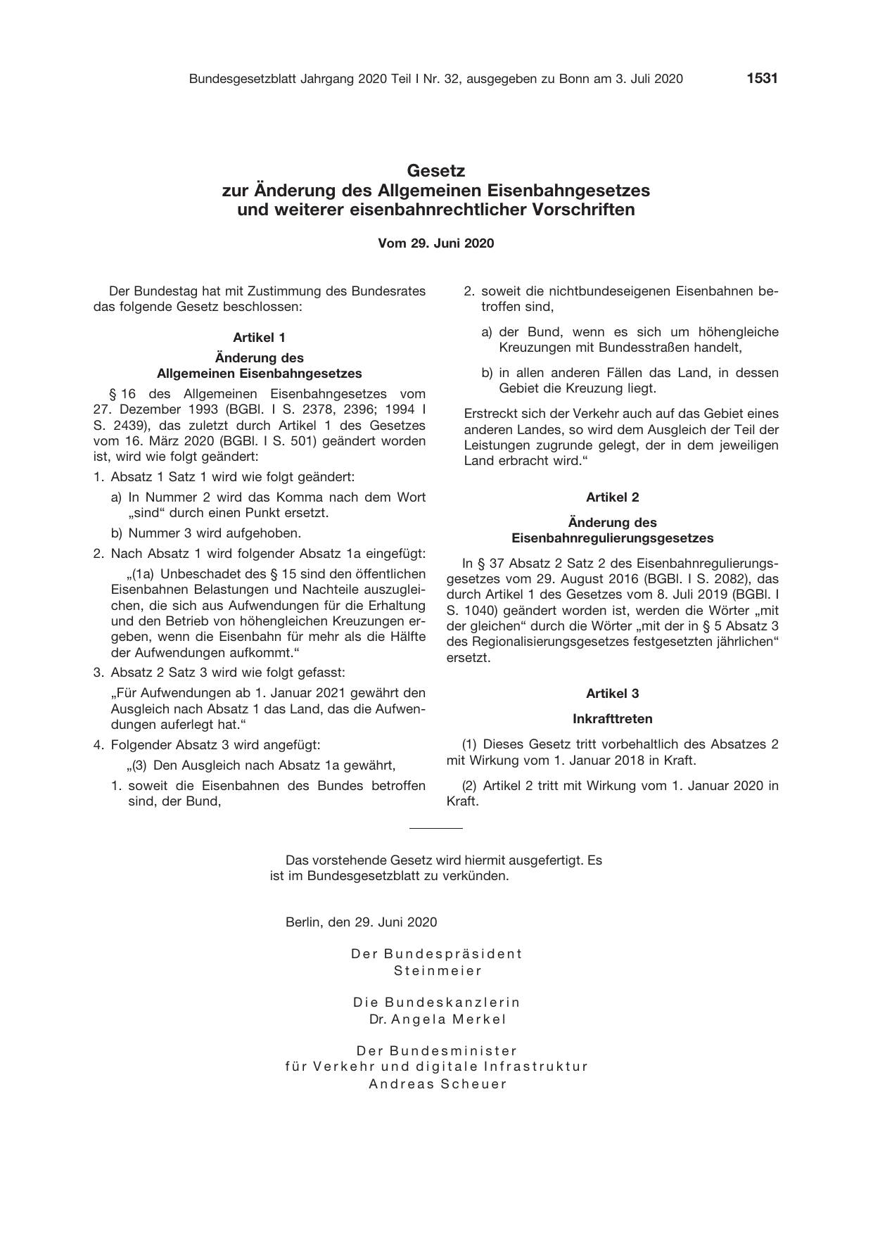 BGBl. 2020, Seite 1531 — Originalseite als Abbildung