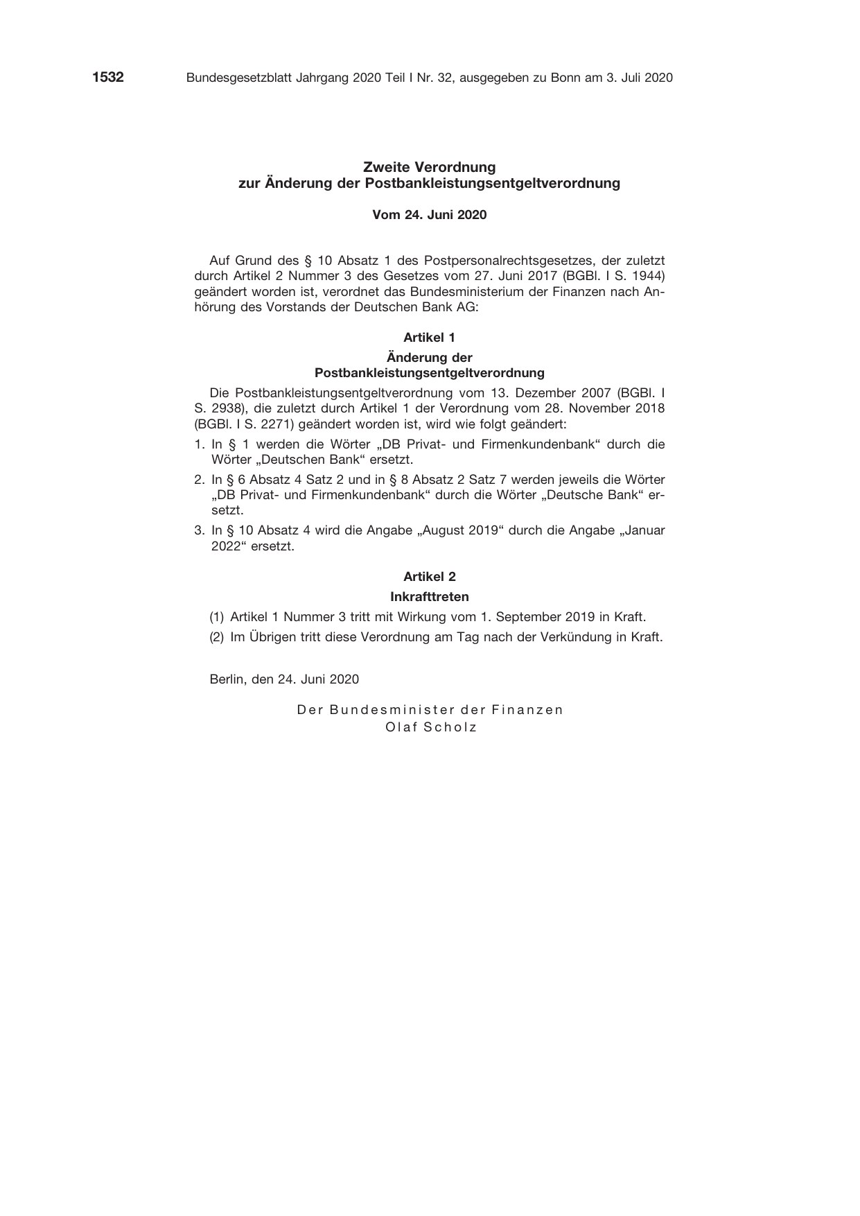BGBl. 2020, Seite 1532 — Originalseite als Abbildung