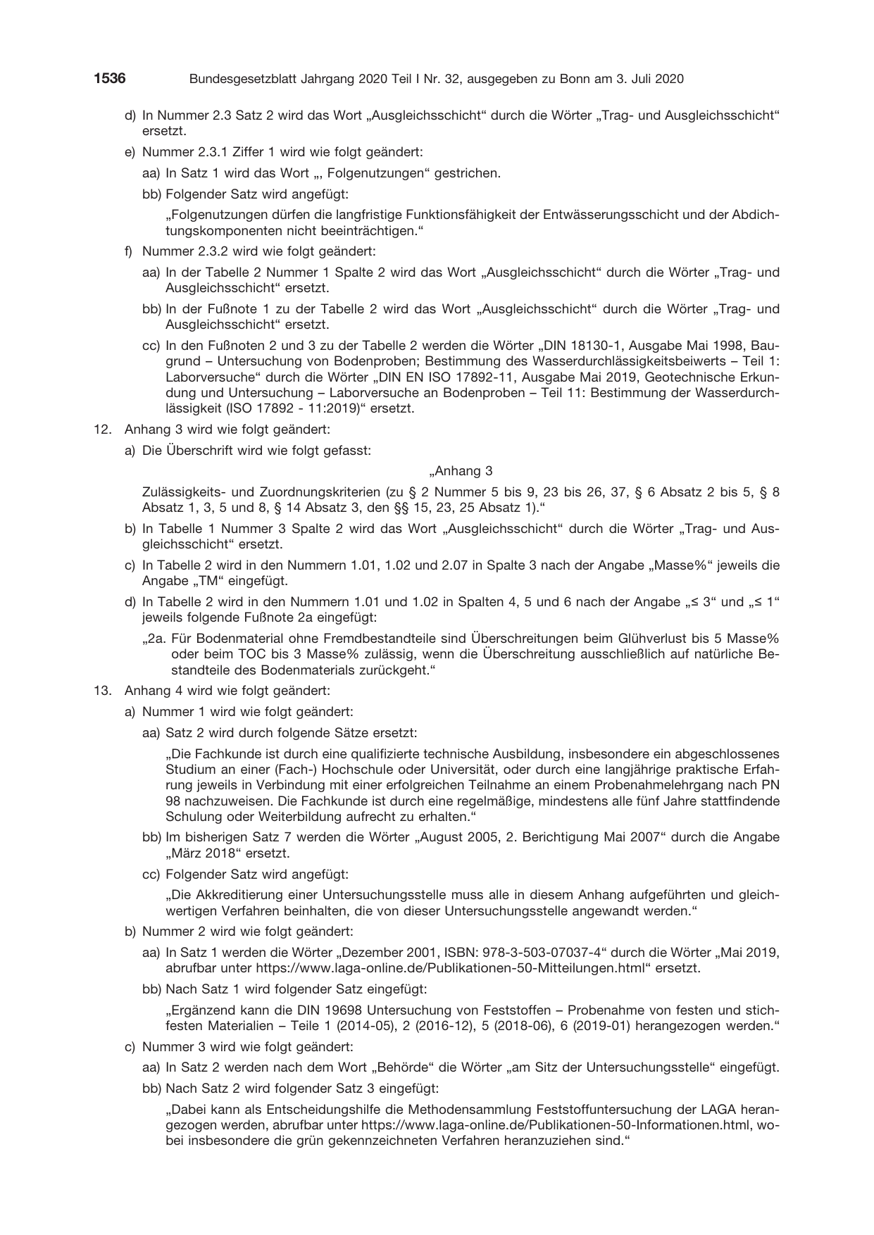 BGBl. 2020, Seite 1536 — Originalseite als Abbildung