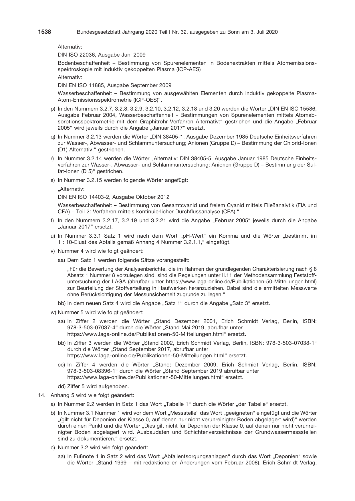 BGBl. 2020, Seite 1538 — Originalseite als Abbildung