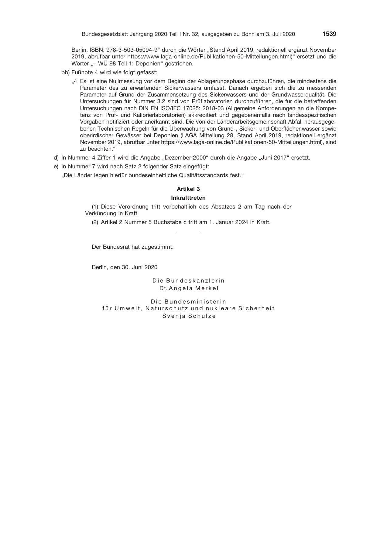 BGBl. 2020, Seite 1539 — Originalseite als Abbildung