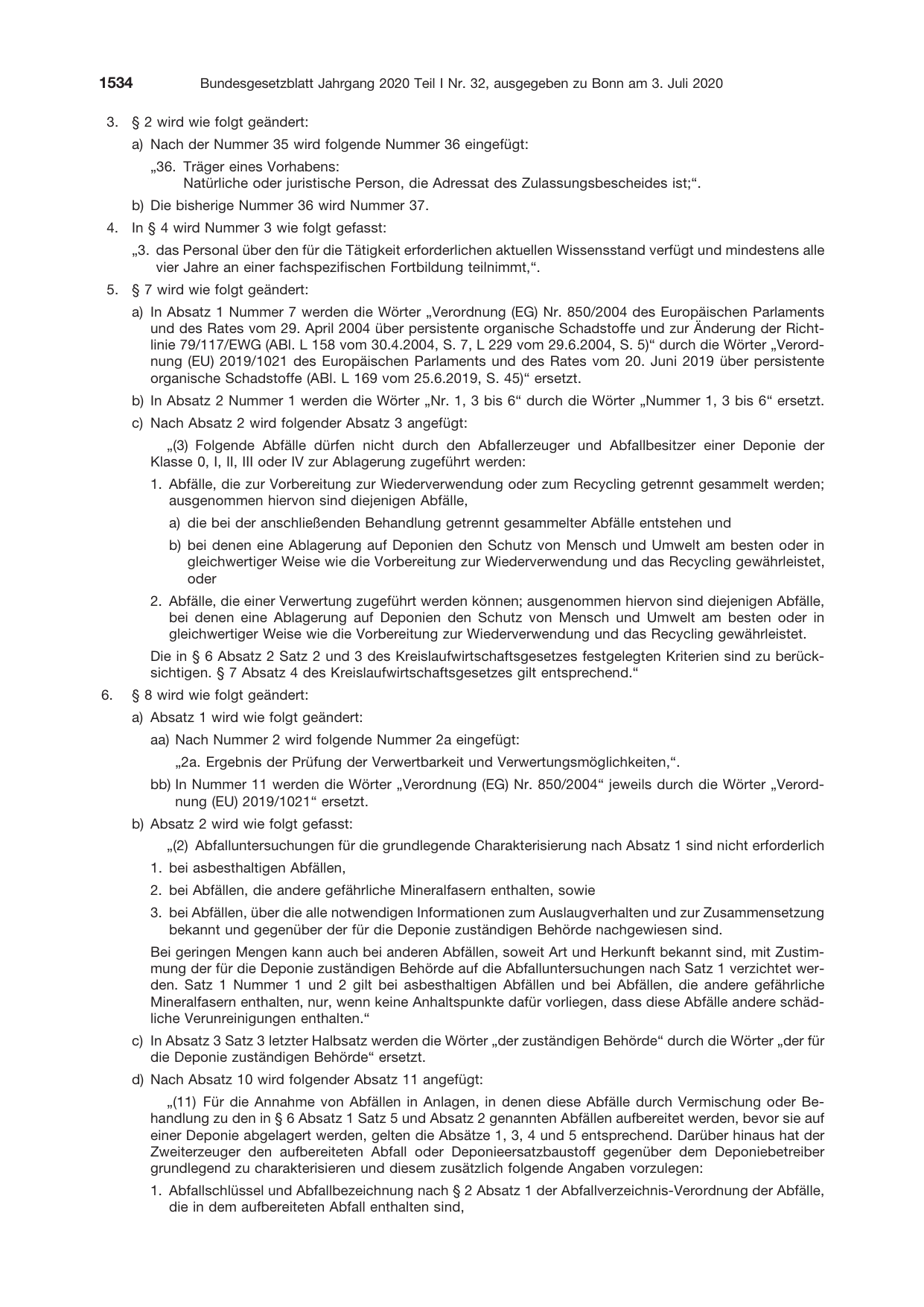 BGBl. 2020, Seite 1534 — Originalseite als Abbildung