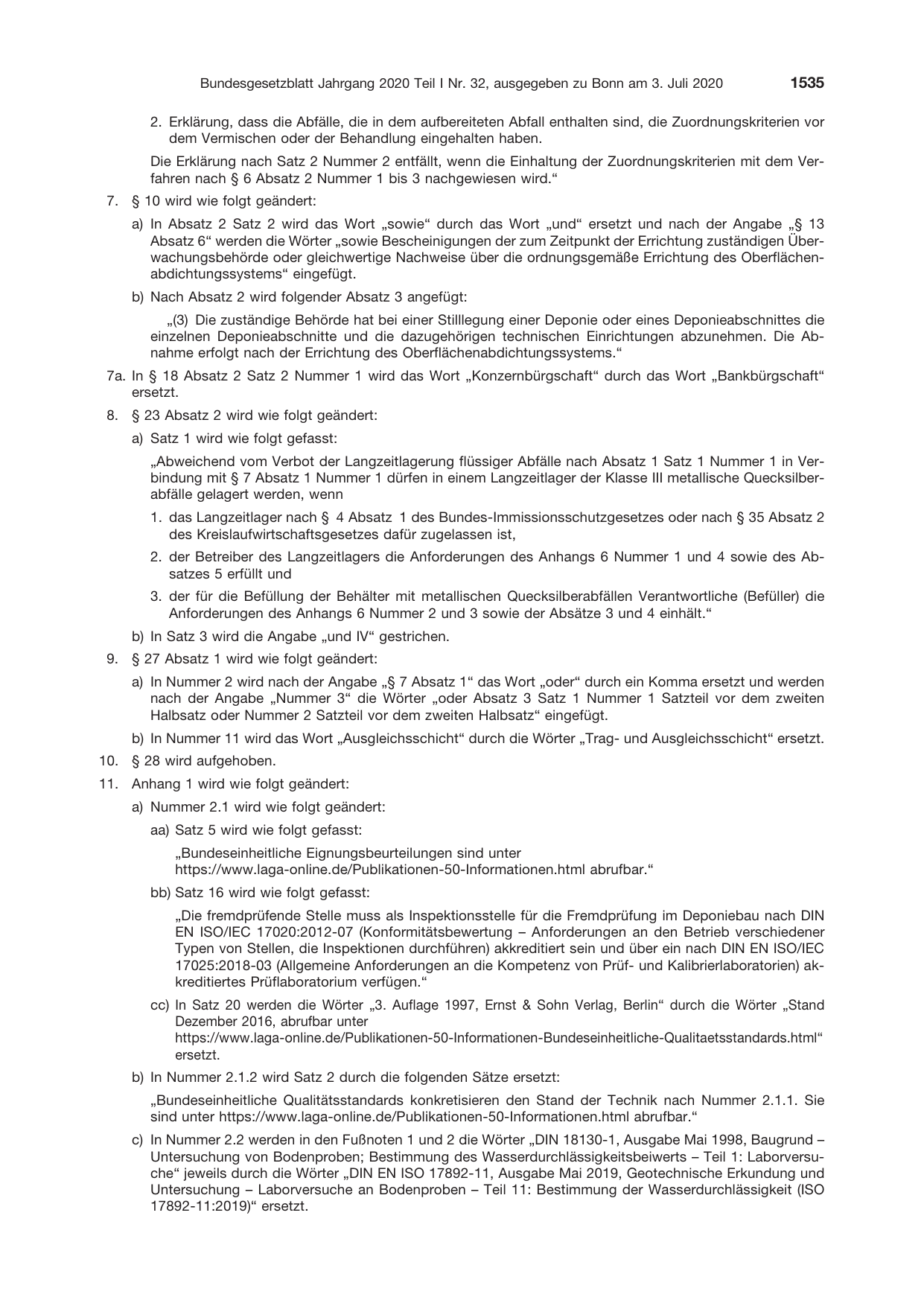 BGBl. 2020, Seite 1535 — Originalseite als Abbildung