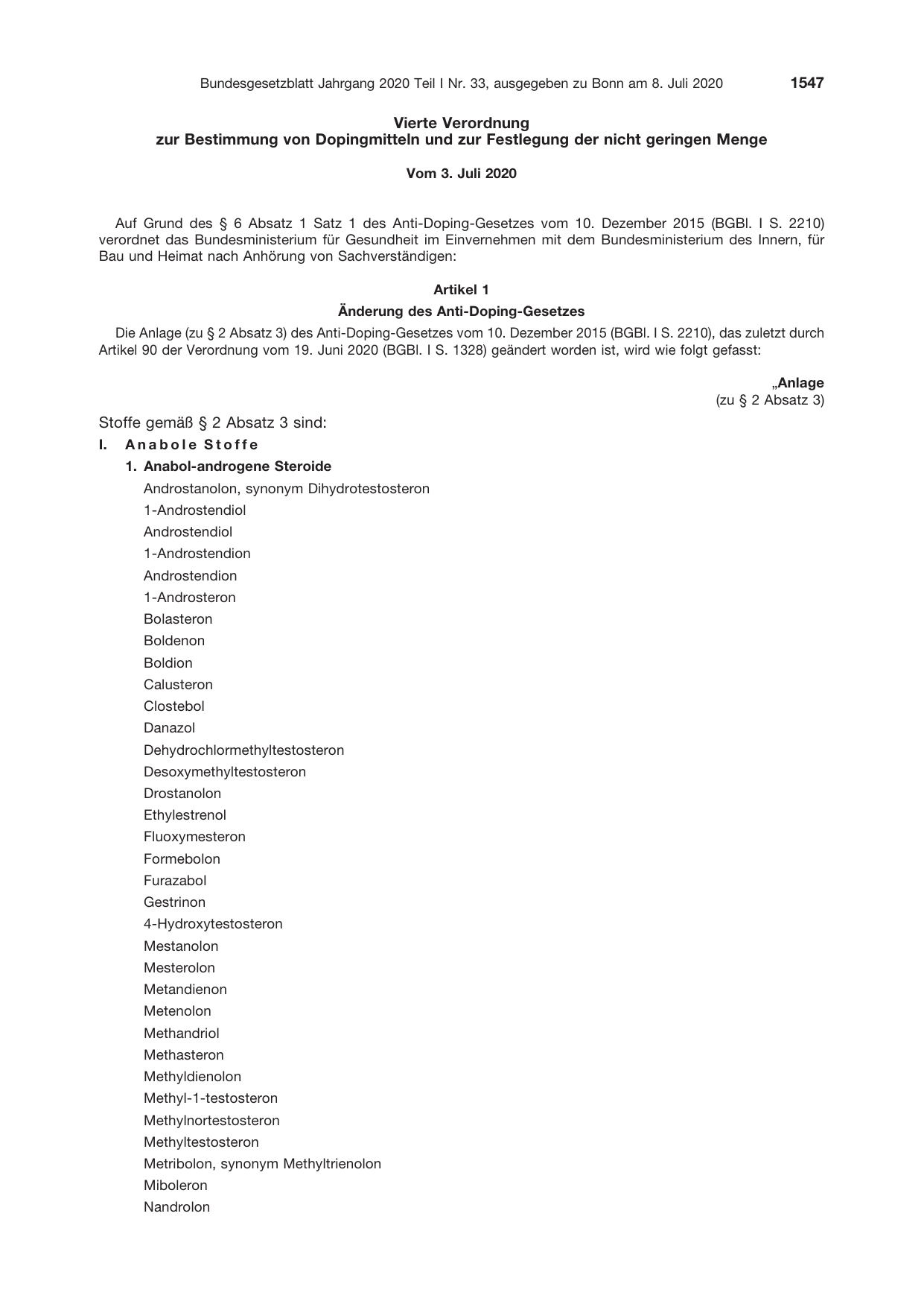BGBl. 2020, Seite 1547 — Originalseite als Abbildung