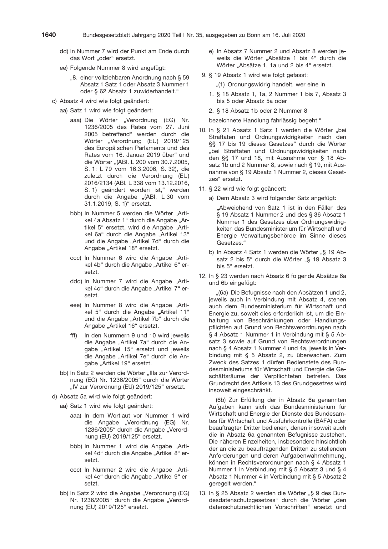 BGBl. 2020, Seite 1640 — Originalseite als Abbildung