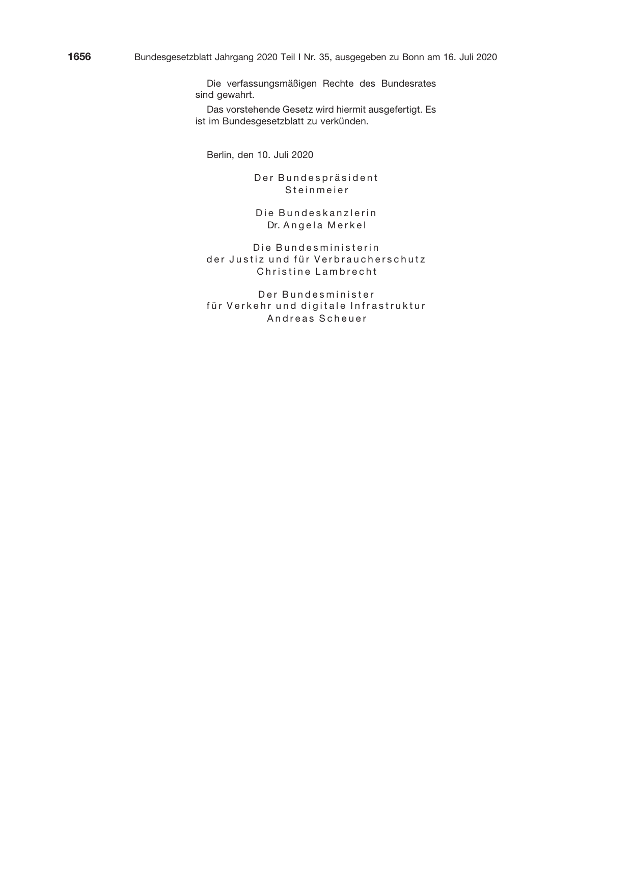 BGBl. 2020, Seite 1656 — Originalseite als Abbildung
