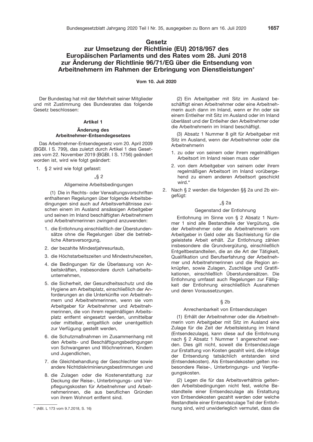BGBl. 2020, Seite 1657 — Originalseite als Abbildung
