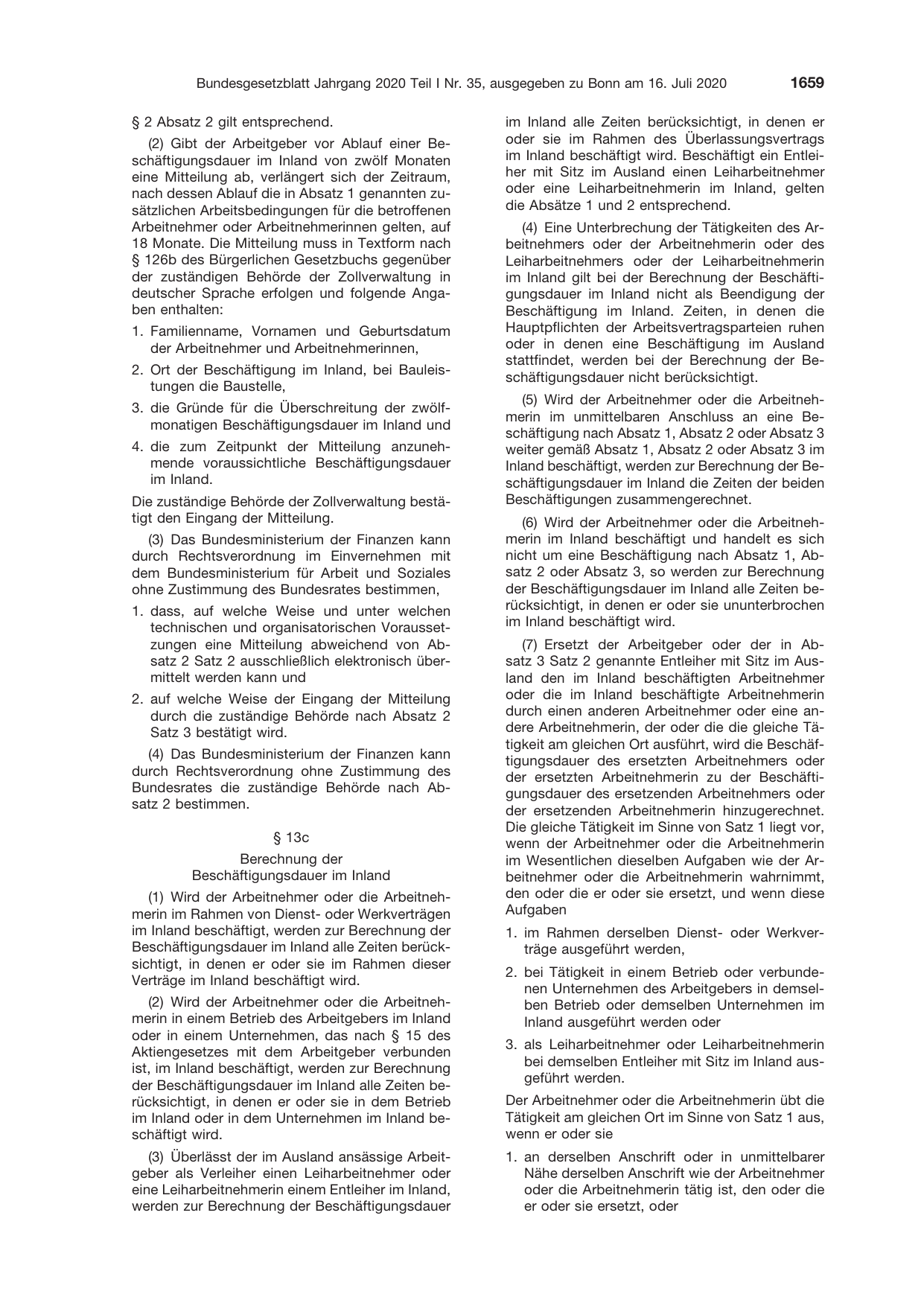 BGBl. 2020, Seite 1659 — Originalseite als Abbildung
