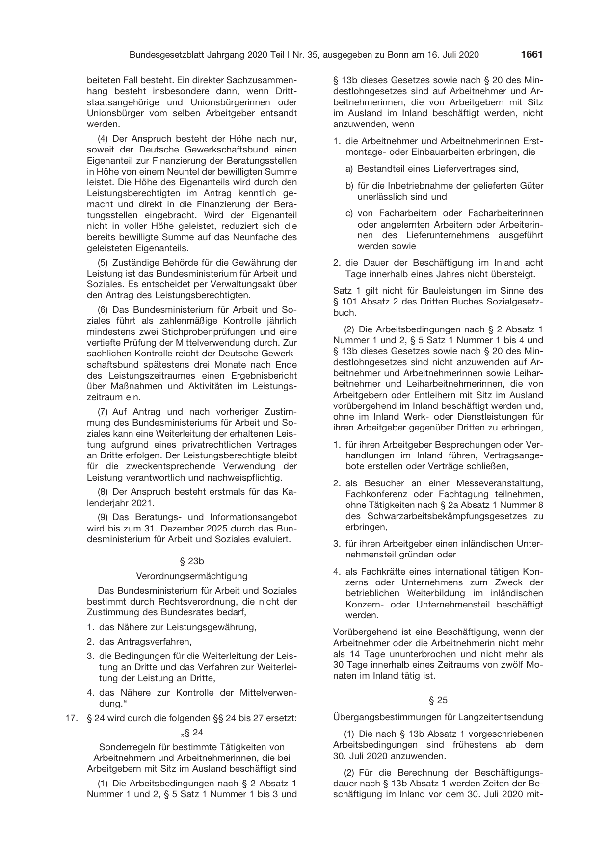 BGBl. 2020, Seite 1661 — Originalseite als Abbildung