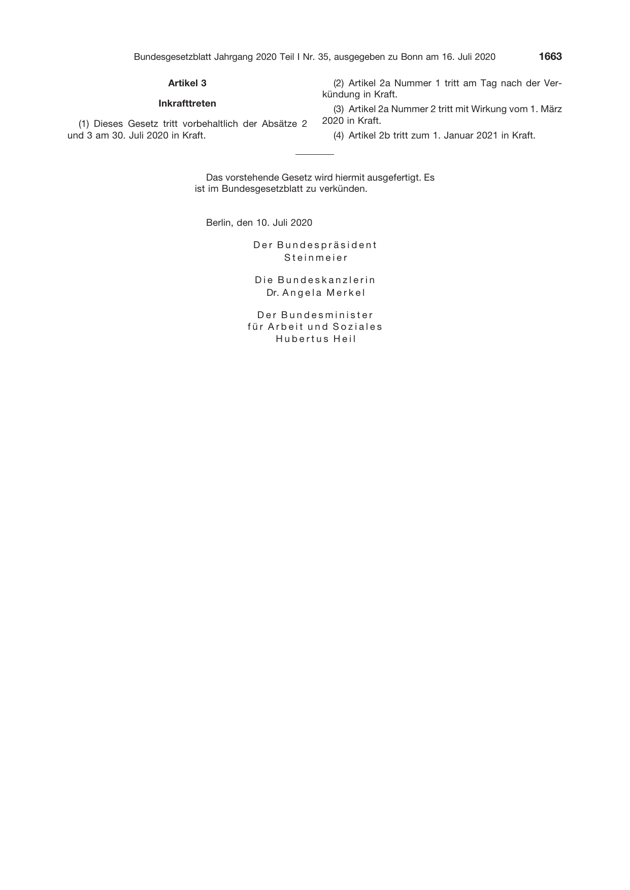 BGBl. 2020, Seite 1663 — Originalseite als Abbildung