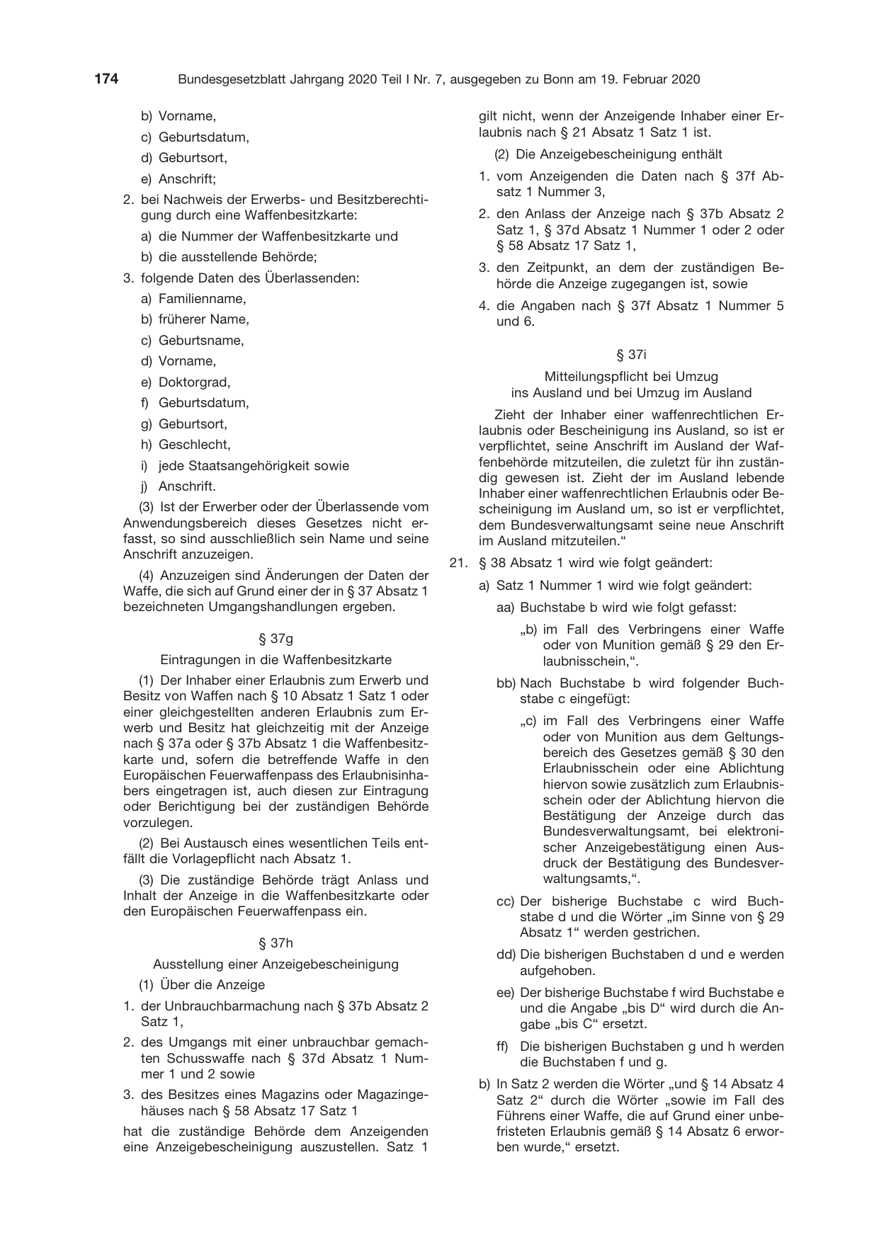BGBl. 2020, Seite 174 — Originalseite als Abbildung