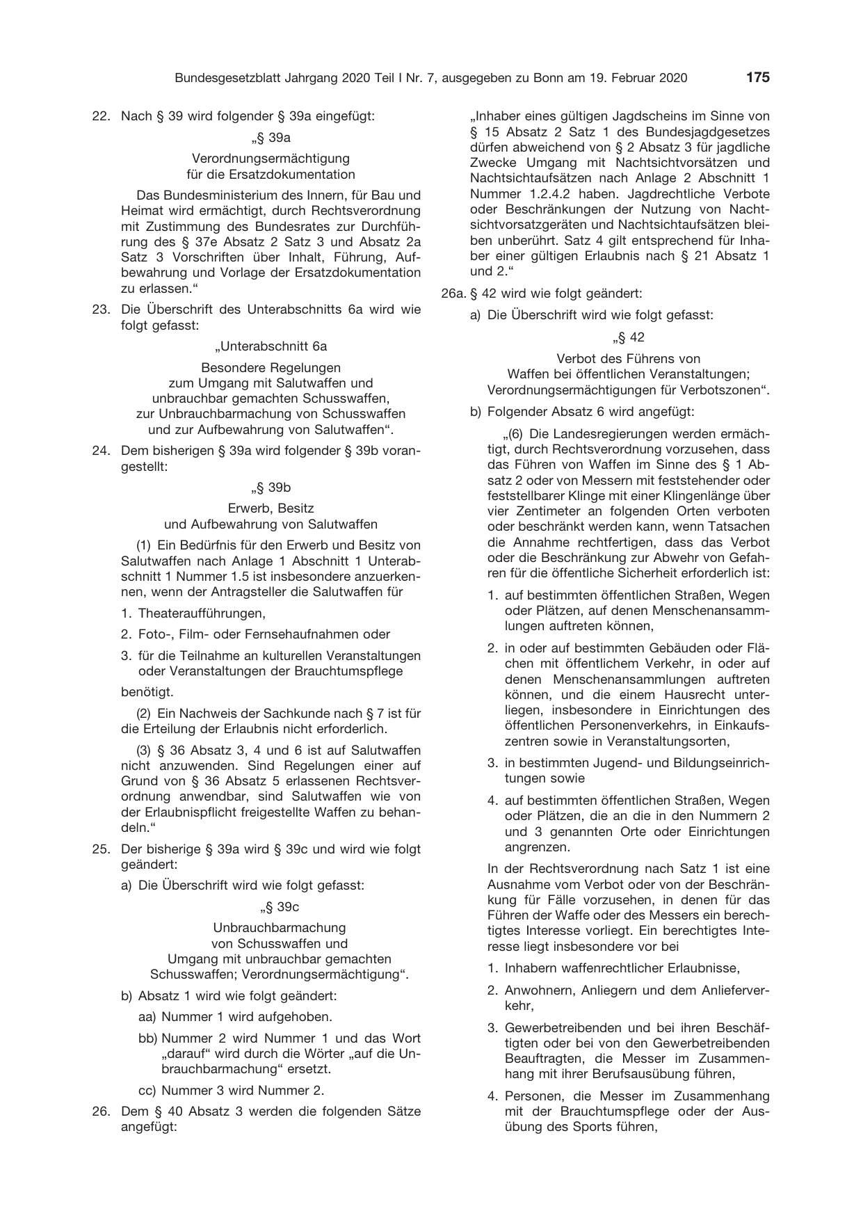 BGBl. 2020, Seite 175 — Originalseite als Abbildung