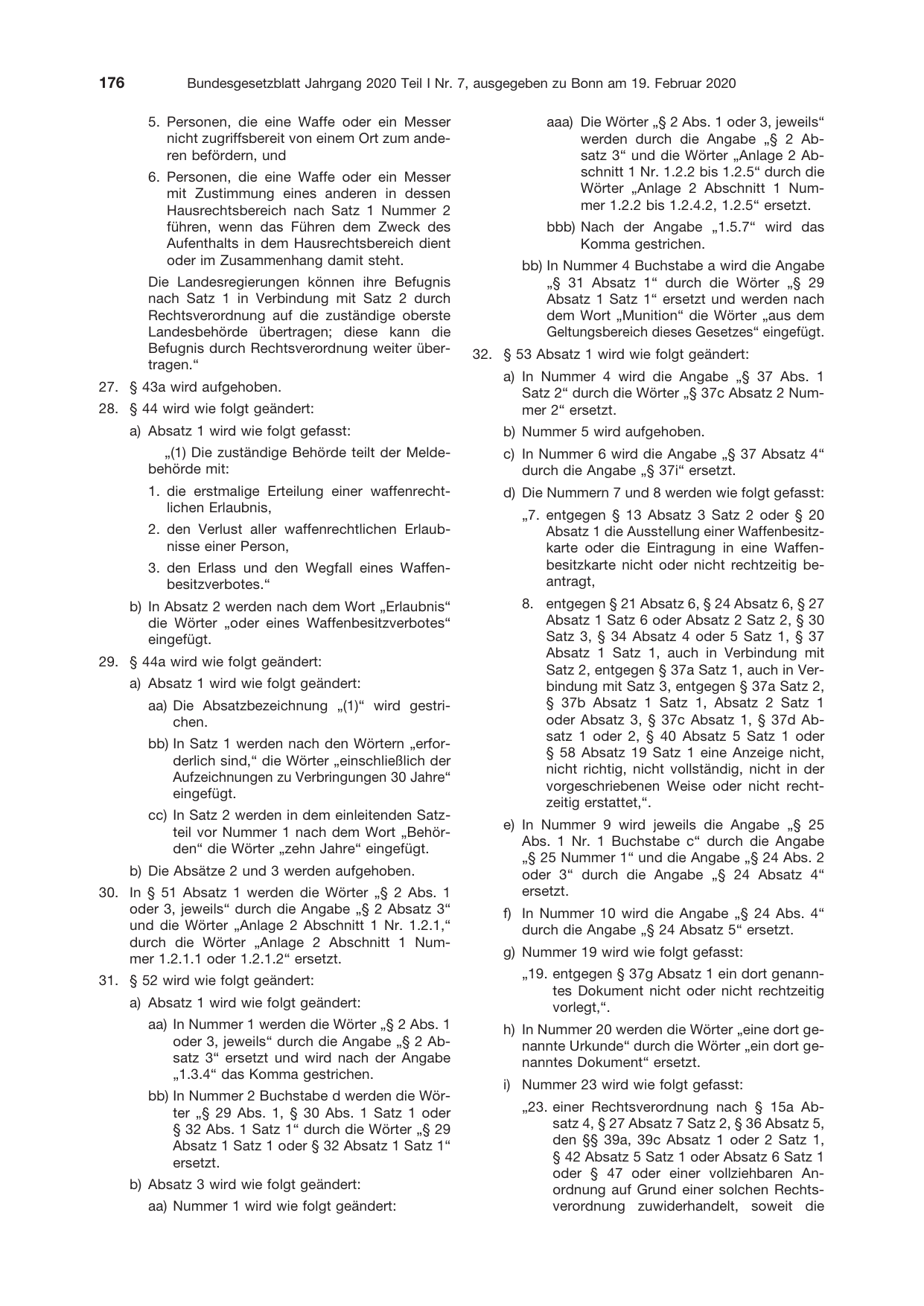 BGBl. 2020, Seite 176 — Originalseite als Abbildung