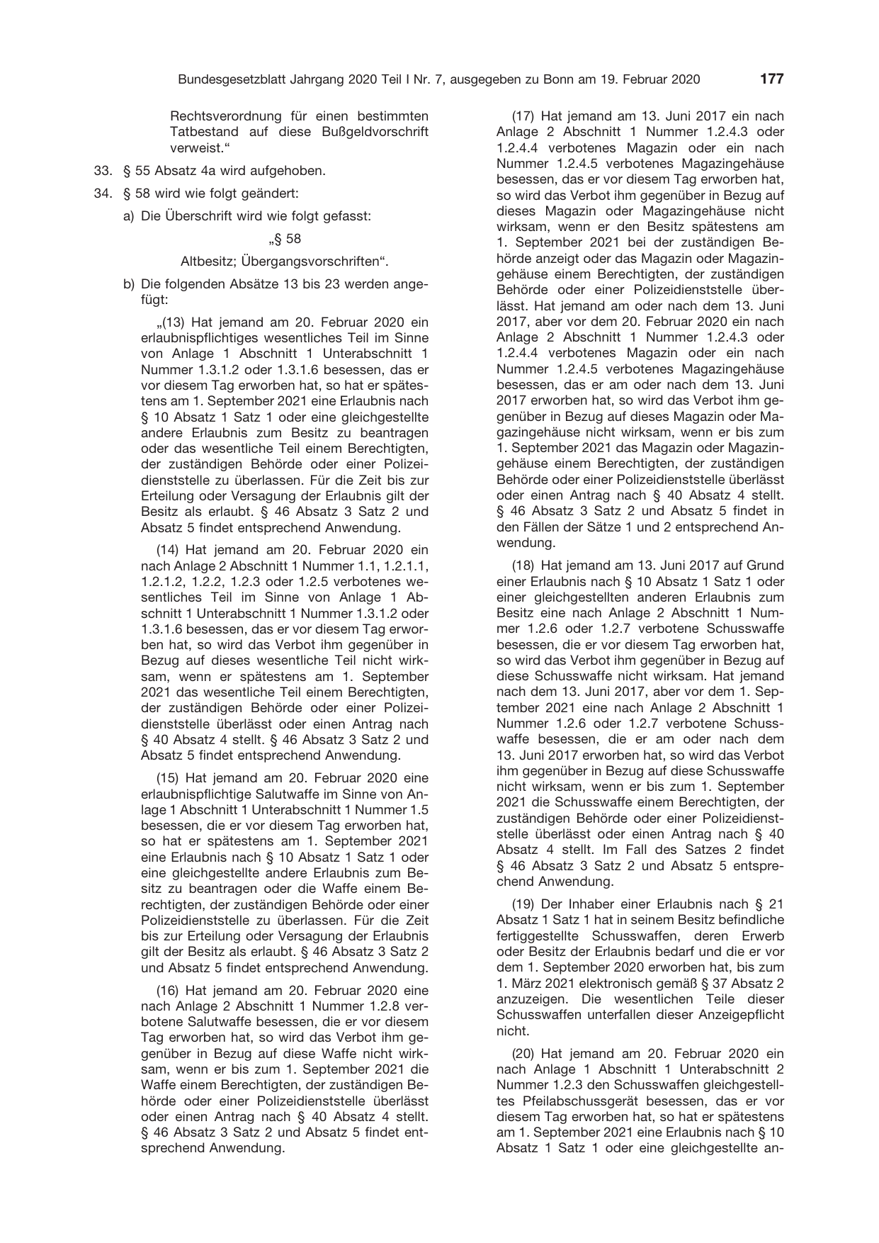 BGBl. 2020, Seite 177 — Originalseite als Abbildung