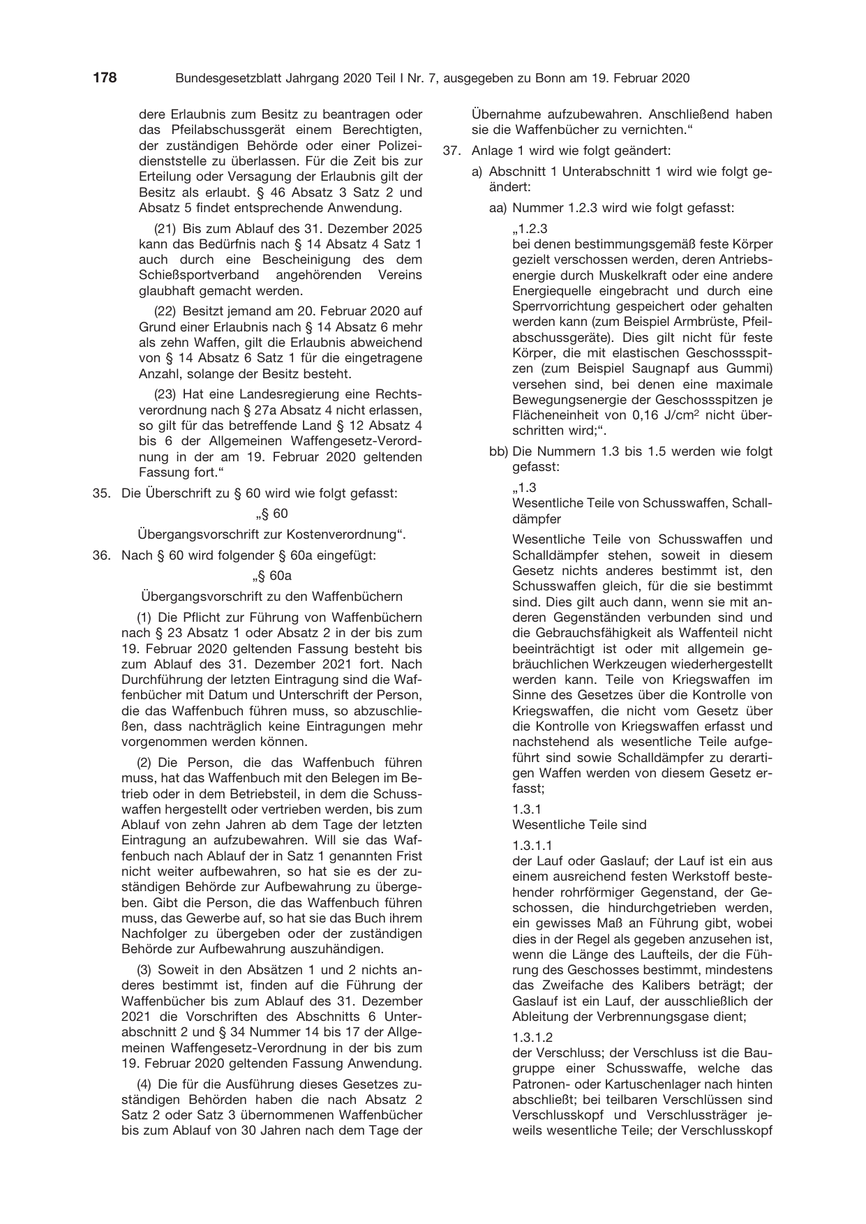 BGBl. 2020, Seite 178 — Originalseite als Abbildung