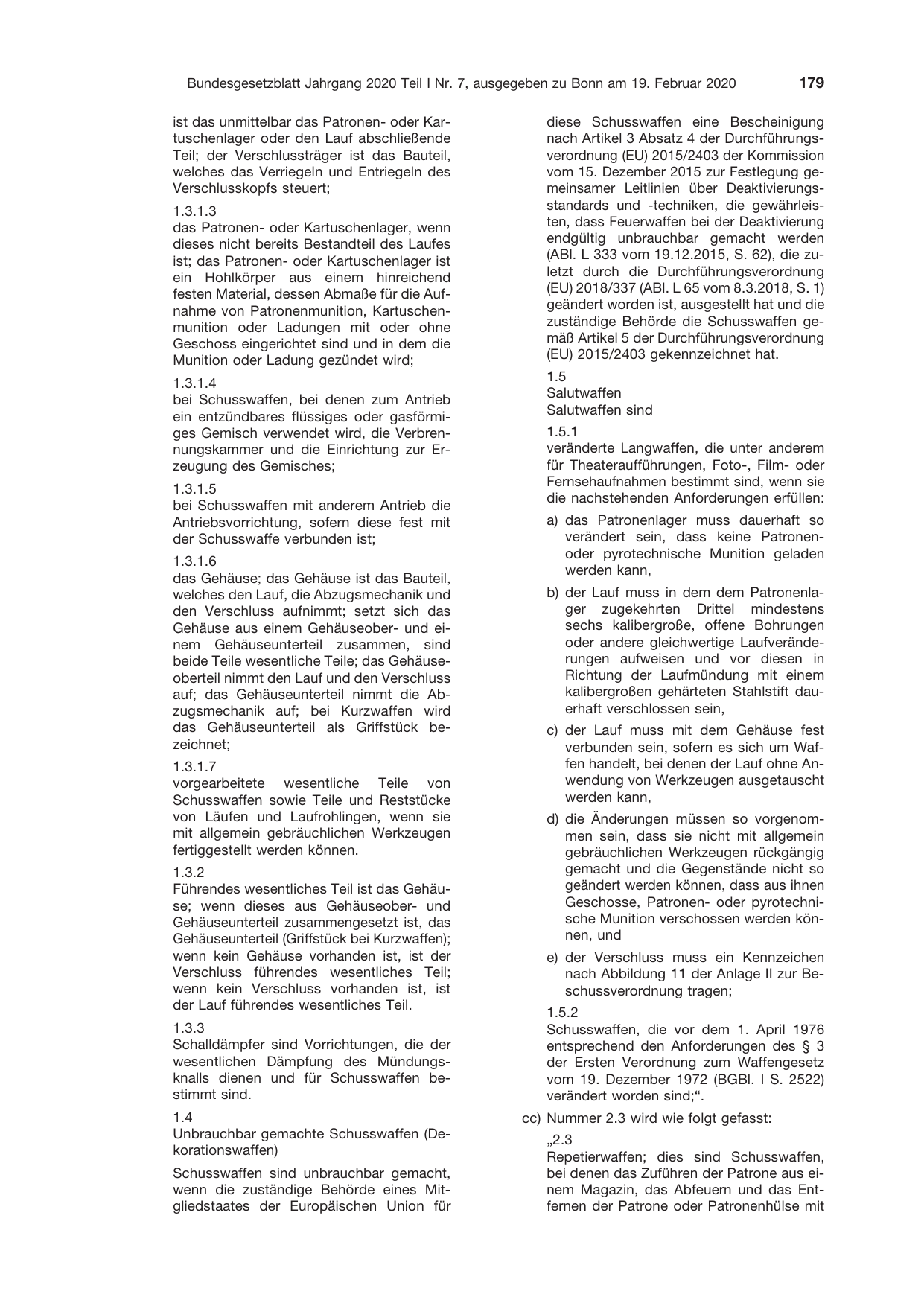 BGBl. 2020, Seite 179 — Originalseite als Abbildung