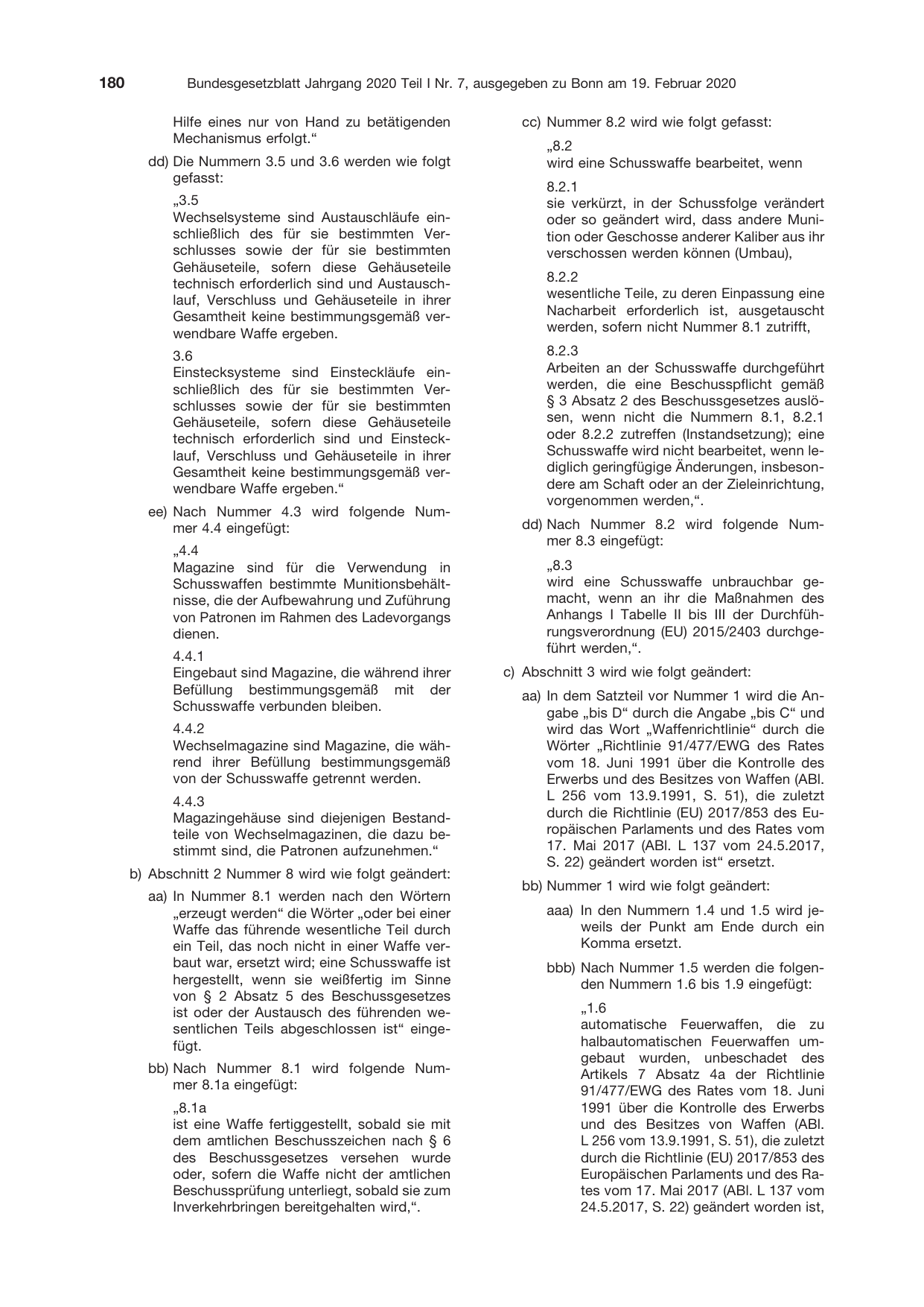 BGBl. 2020, Seite 180 — Originalseite als Abbildung