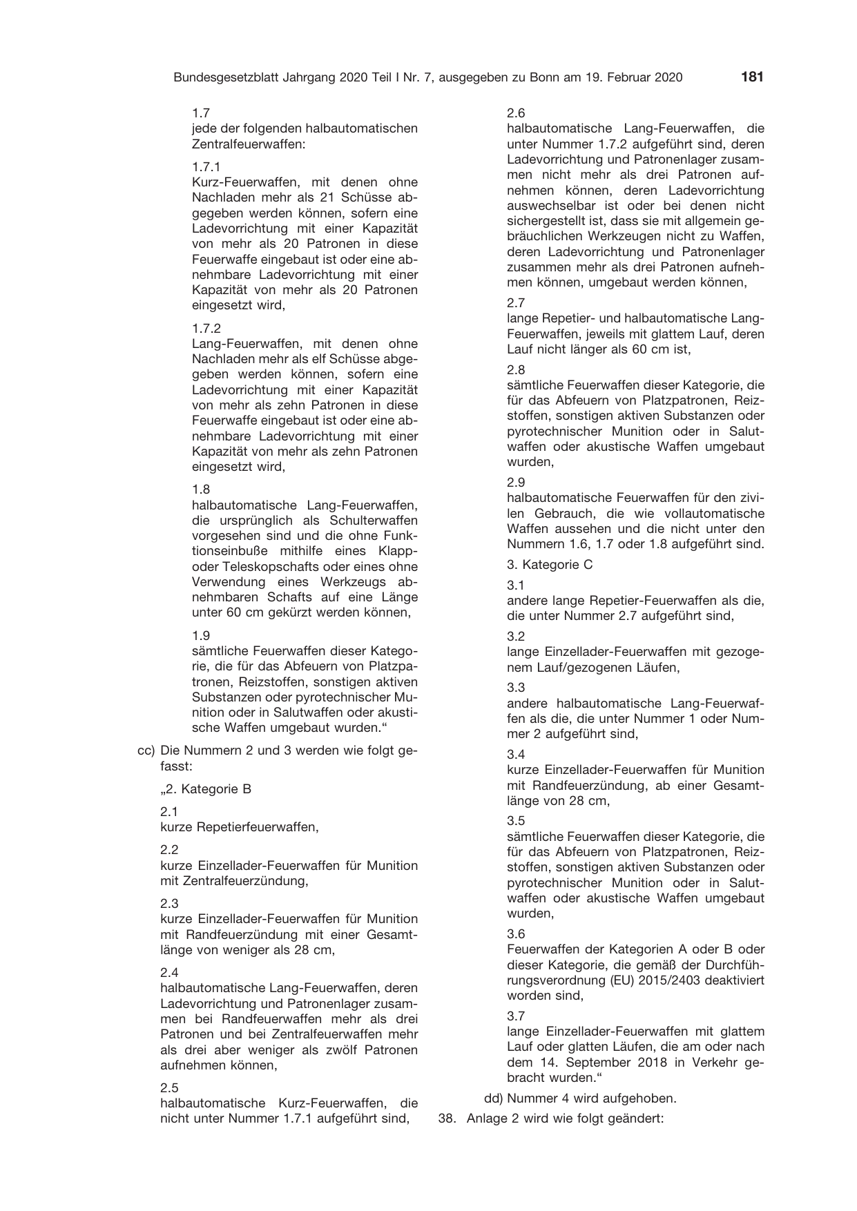 BGBl. 2020, Seite 181 — Originalseite als Abbildung